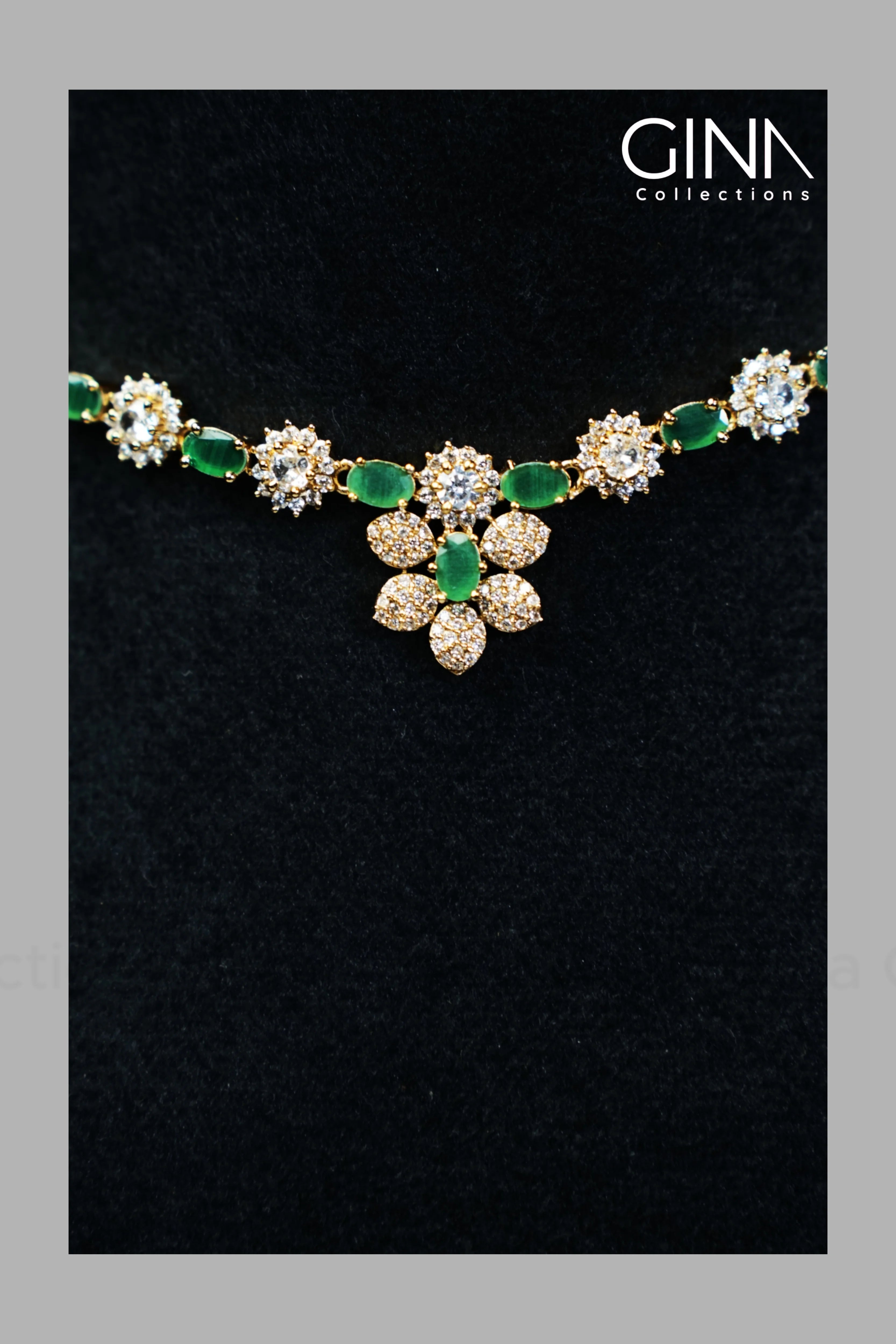 AD Emerald Floral short Necklace