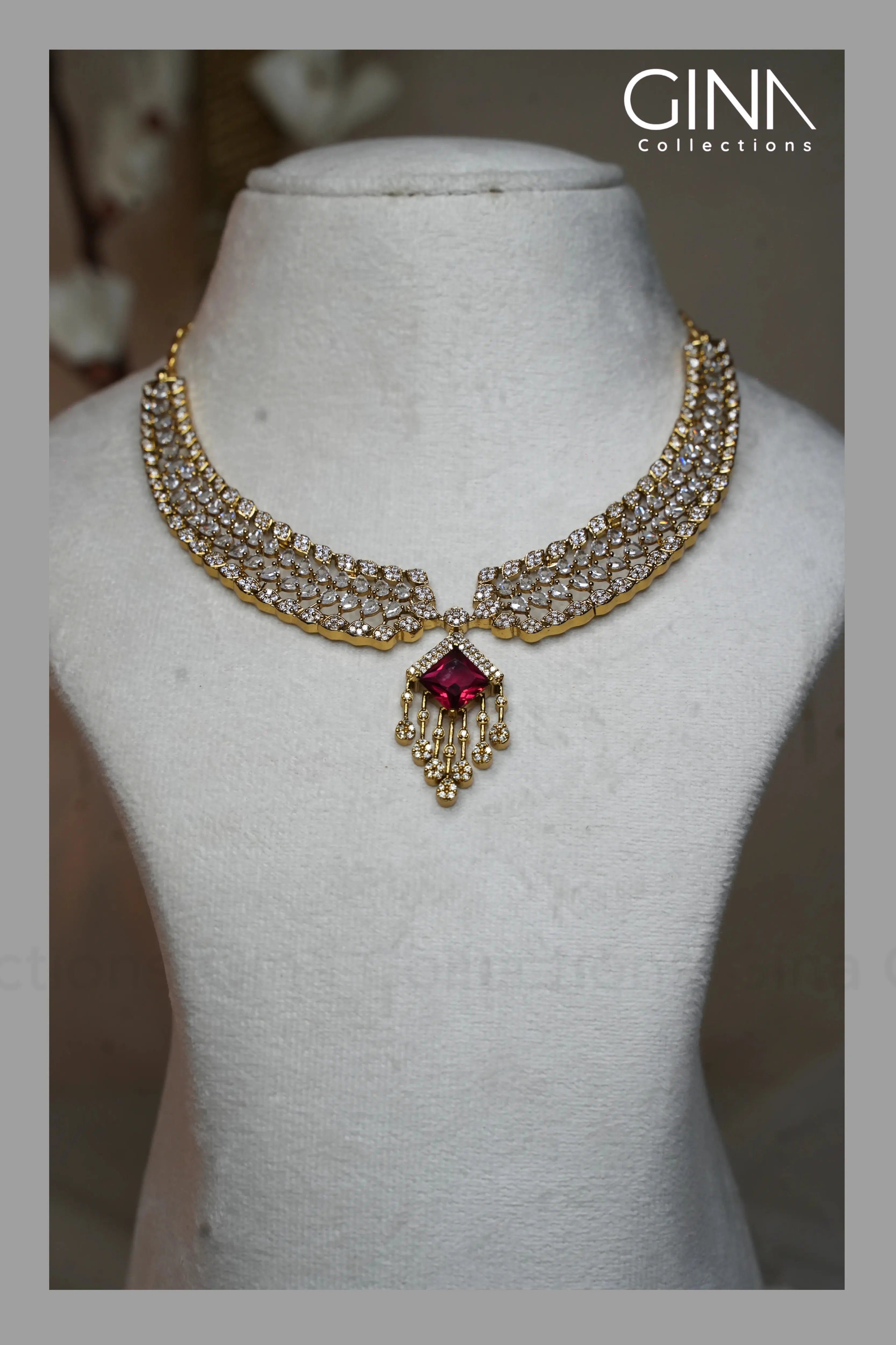 Gold Tone Ruby CZ