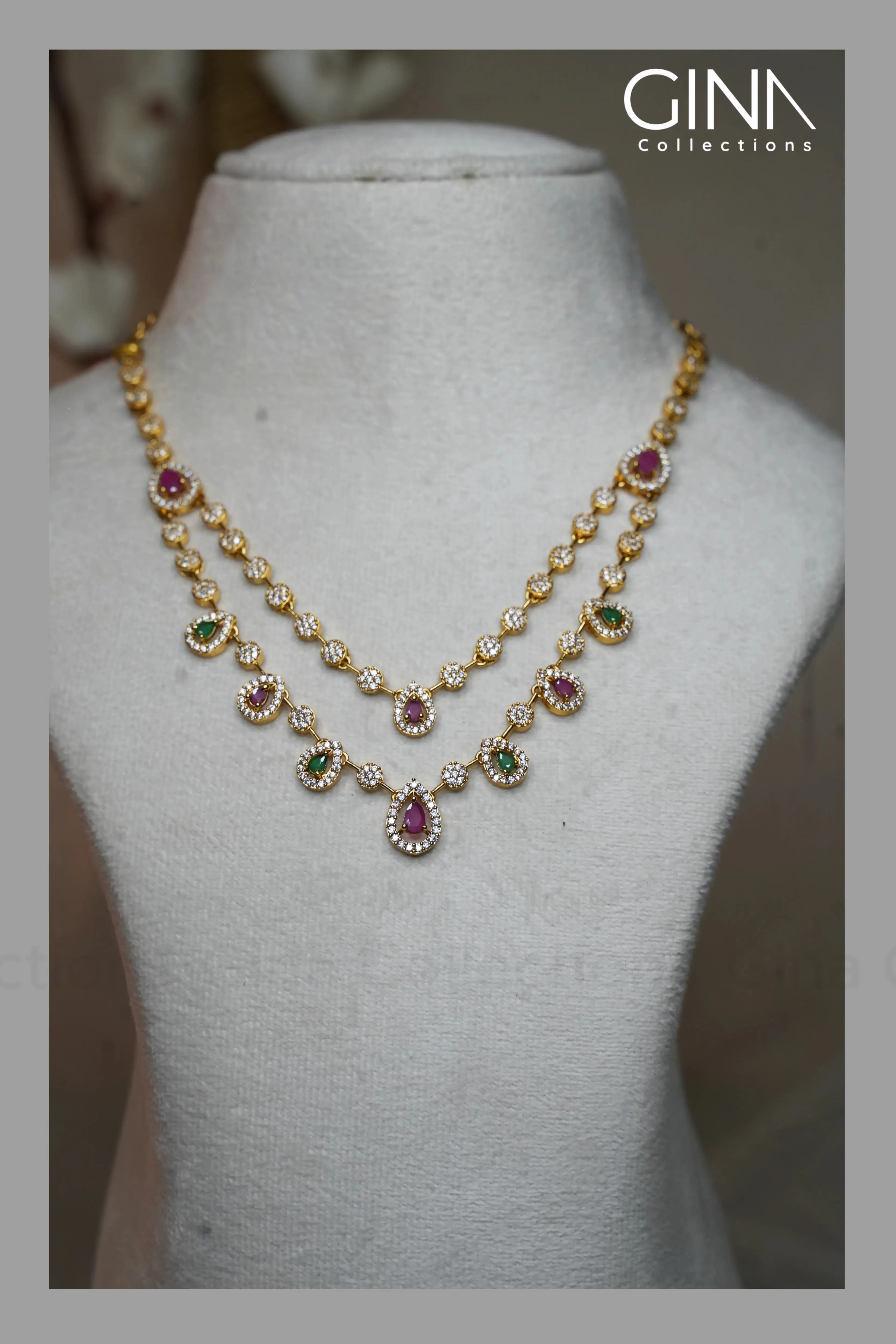 Red & Green AD Double Layered Necklace