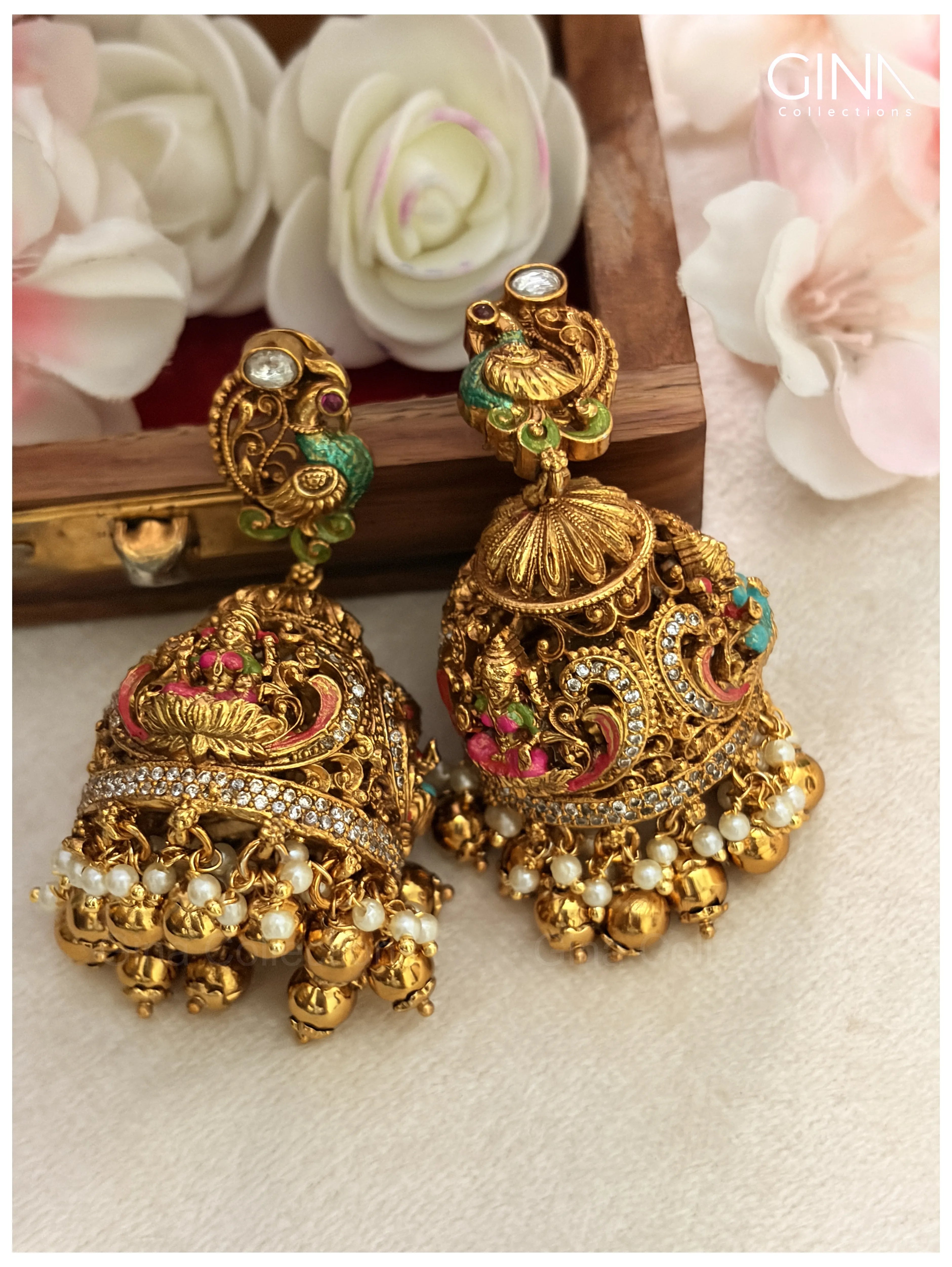MennaKari Bridal Jhumka with Golden Drops