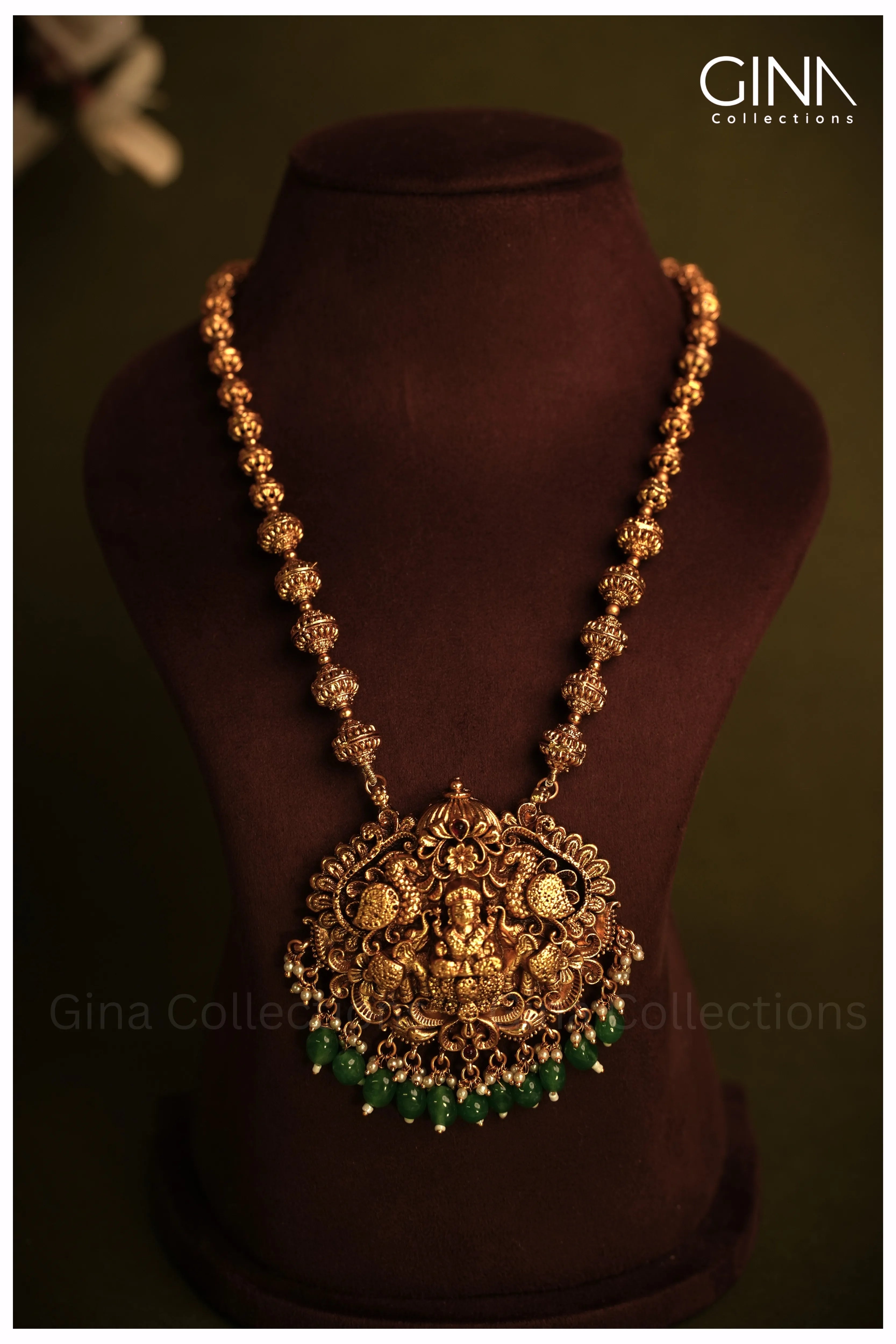 Lakshmi Big Pendant with Emeralds Haram