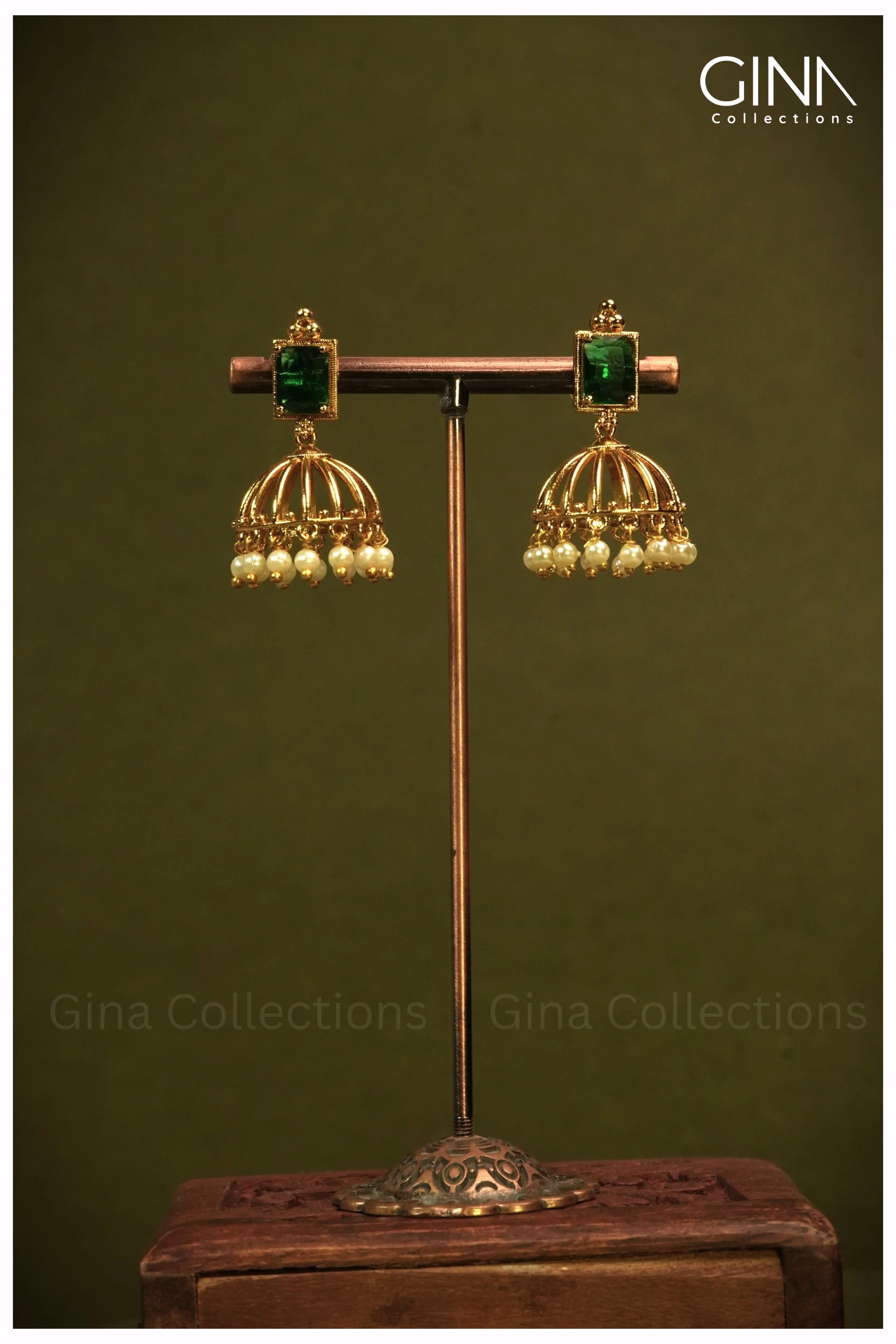 Emerald with Pearl Drops Jhumkas