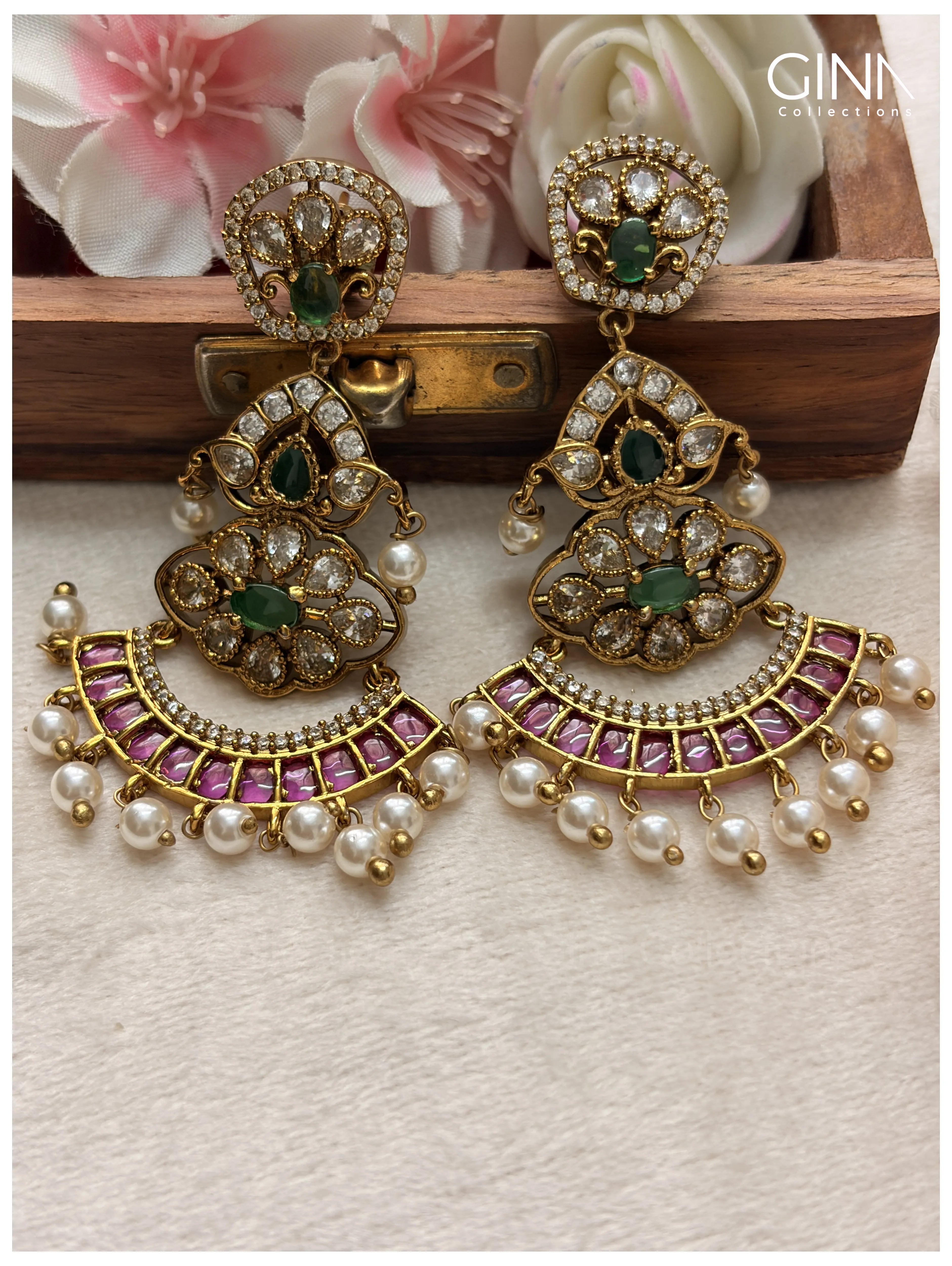 Kemp with Pearl Drops Chandbali