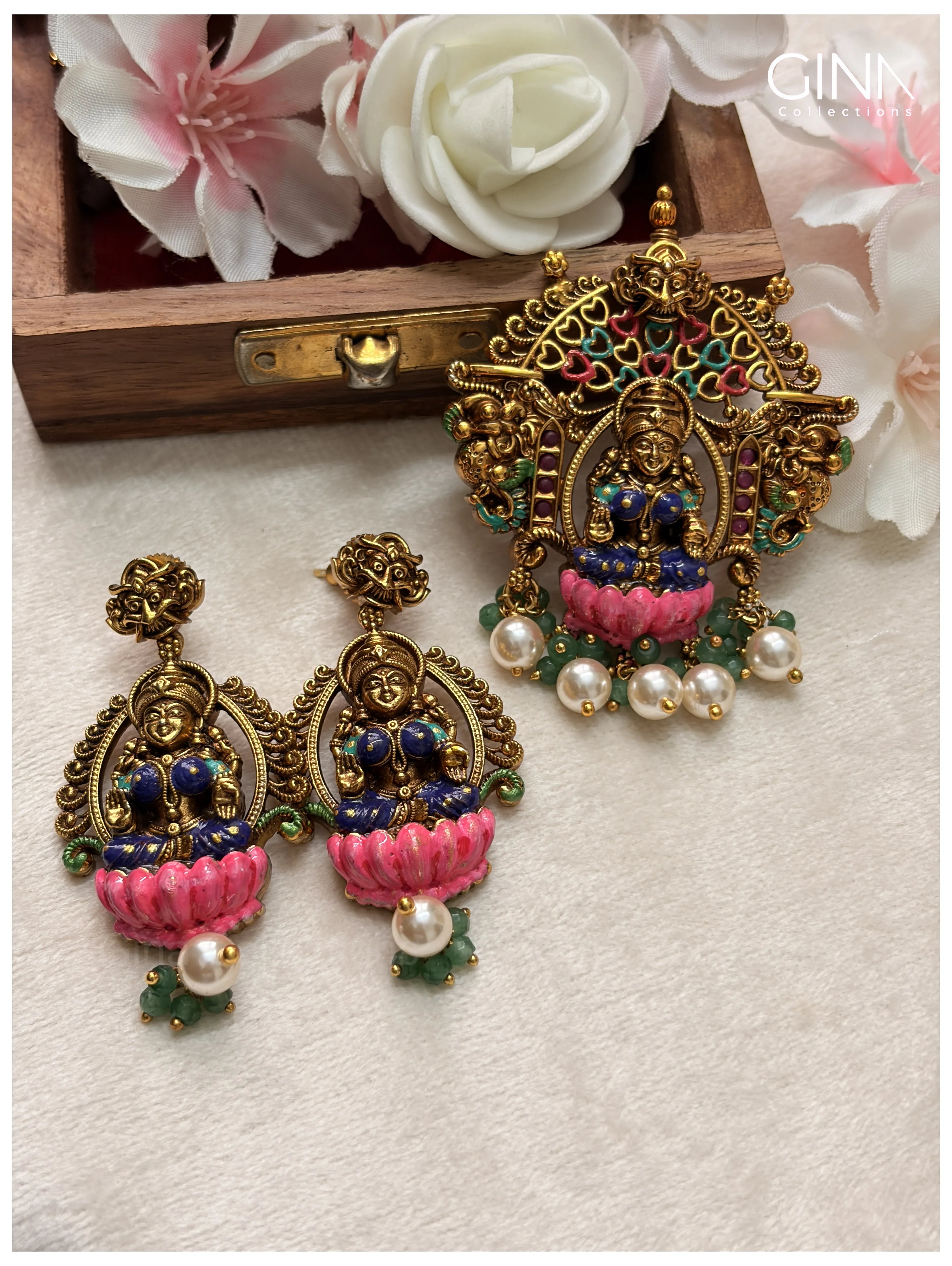 Lakshmi Meenakari Pendant and Earrings