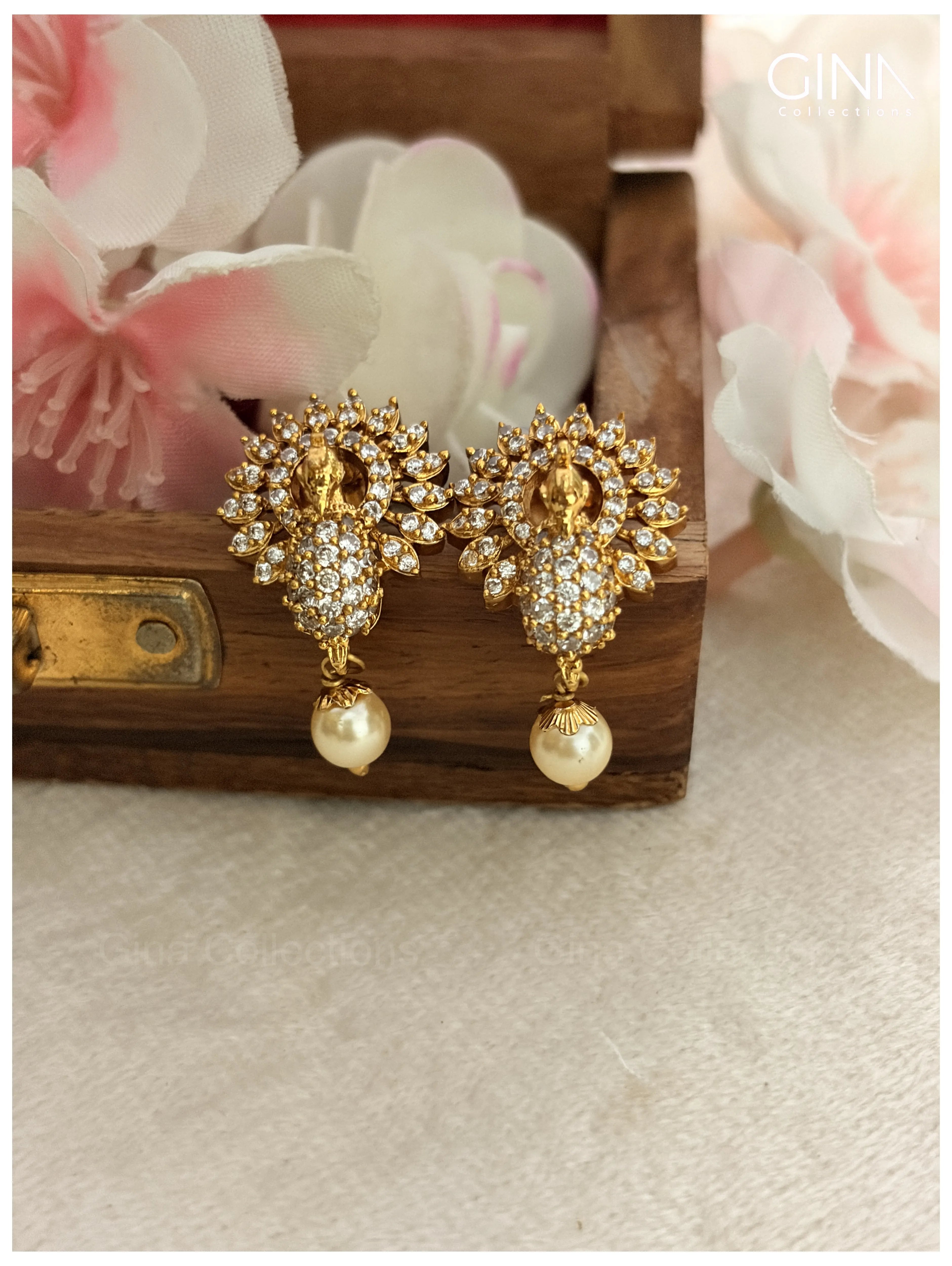 Peacock with Pearl Drops Stud