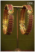 Peacock Motifs with Ruby red Kemp Stones Bangles