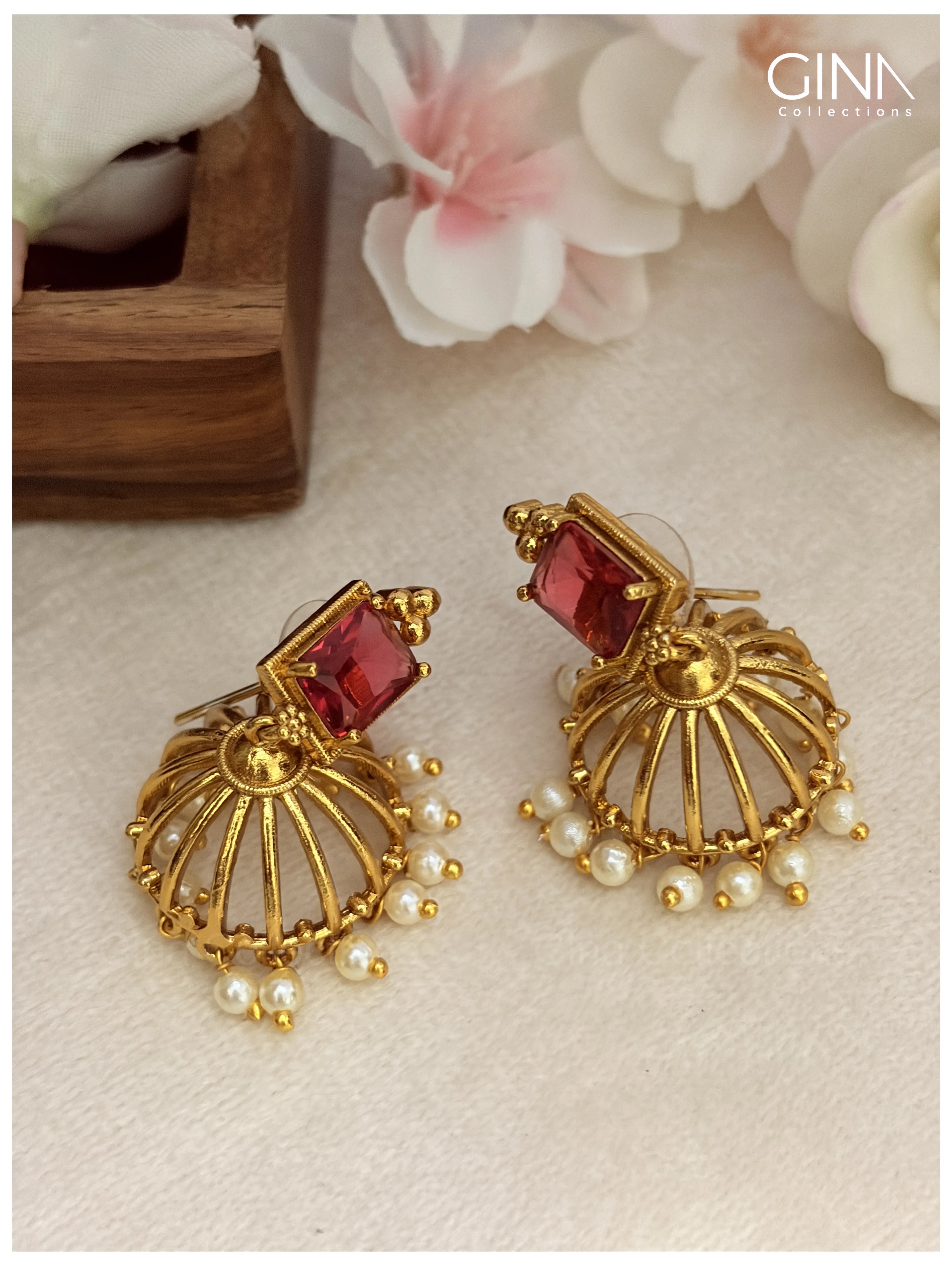 Ruby With Pearl Drops Jhumkas