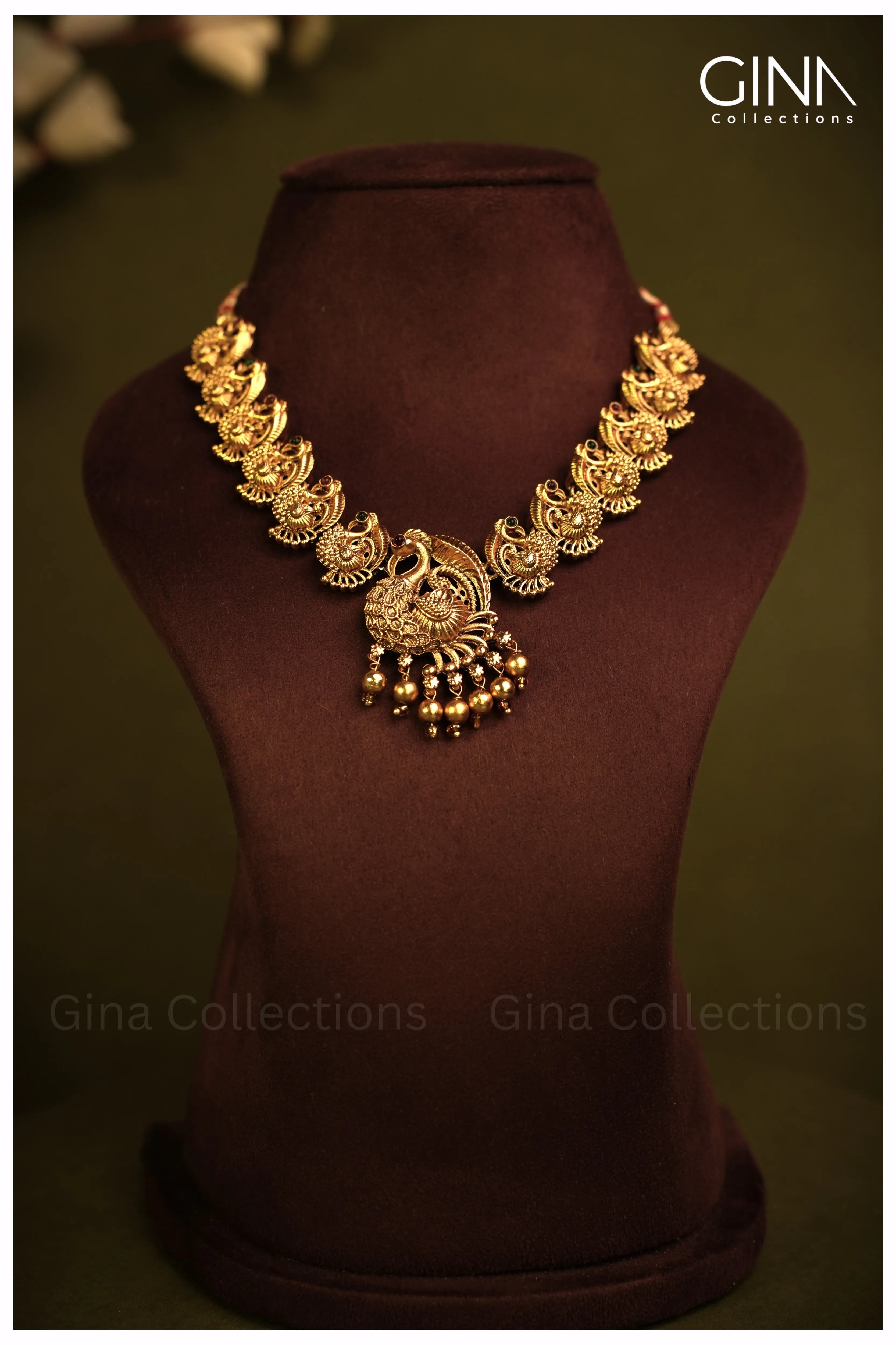Mayura Bold Antique Temple Necklace1