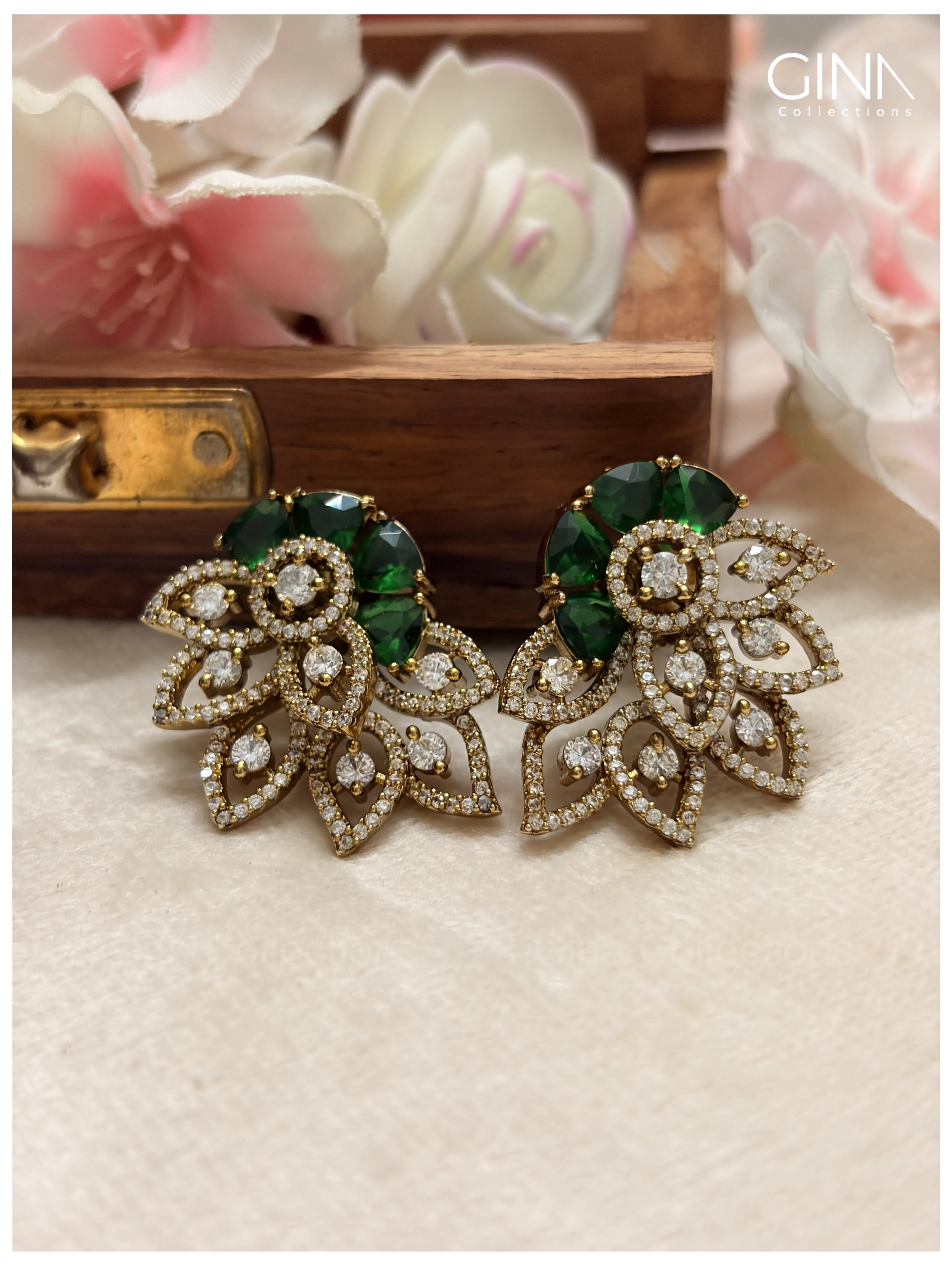 Emerald Diamond Leaf Studs