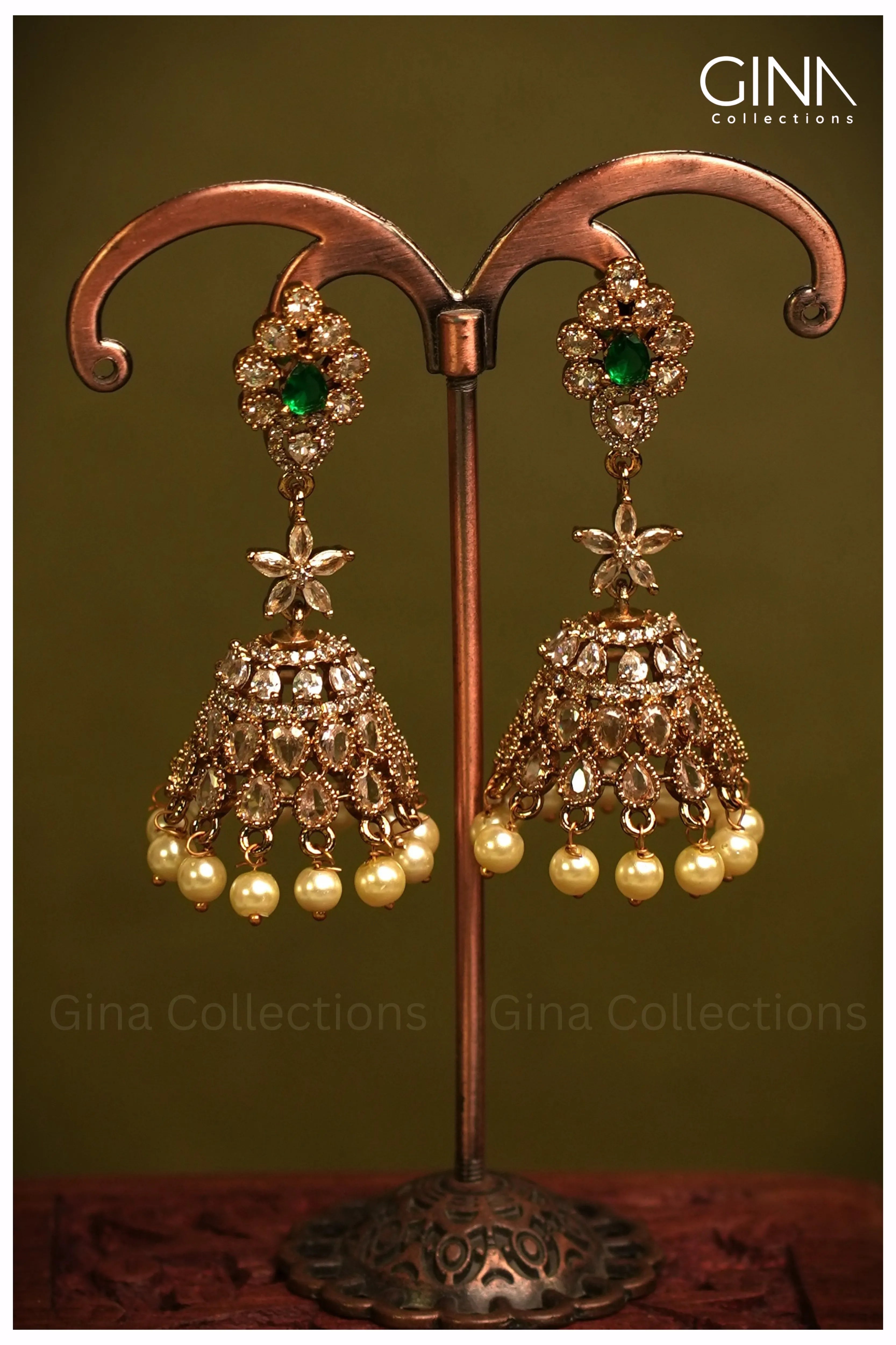Star Jumka with Emerald and Pearls