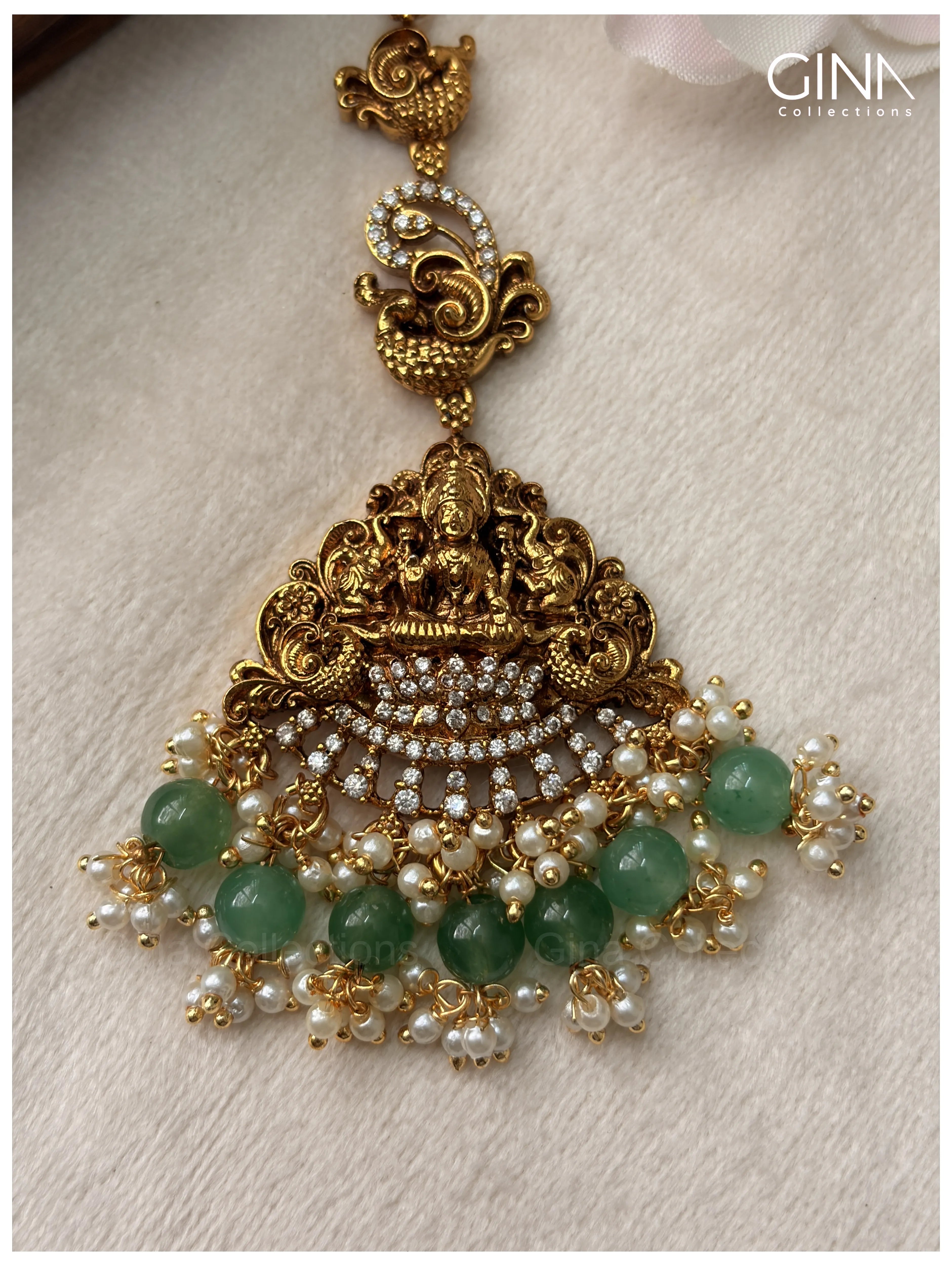 Premium Gold Plated Nakshi Maang Tikka with Pearl Drops