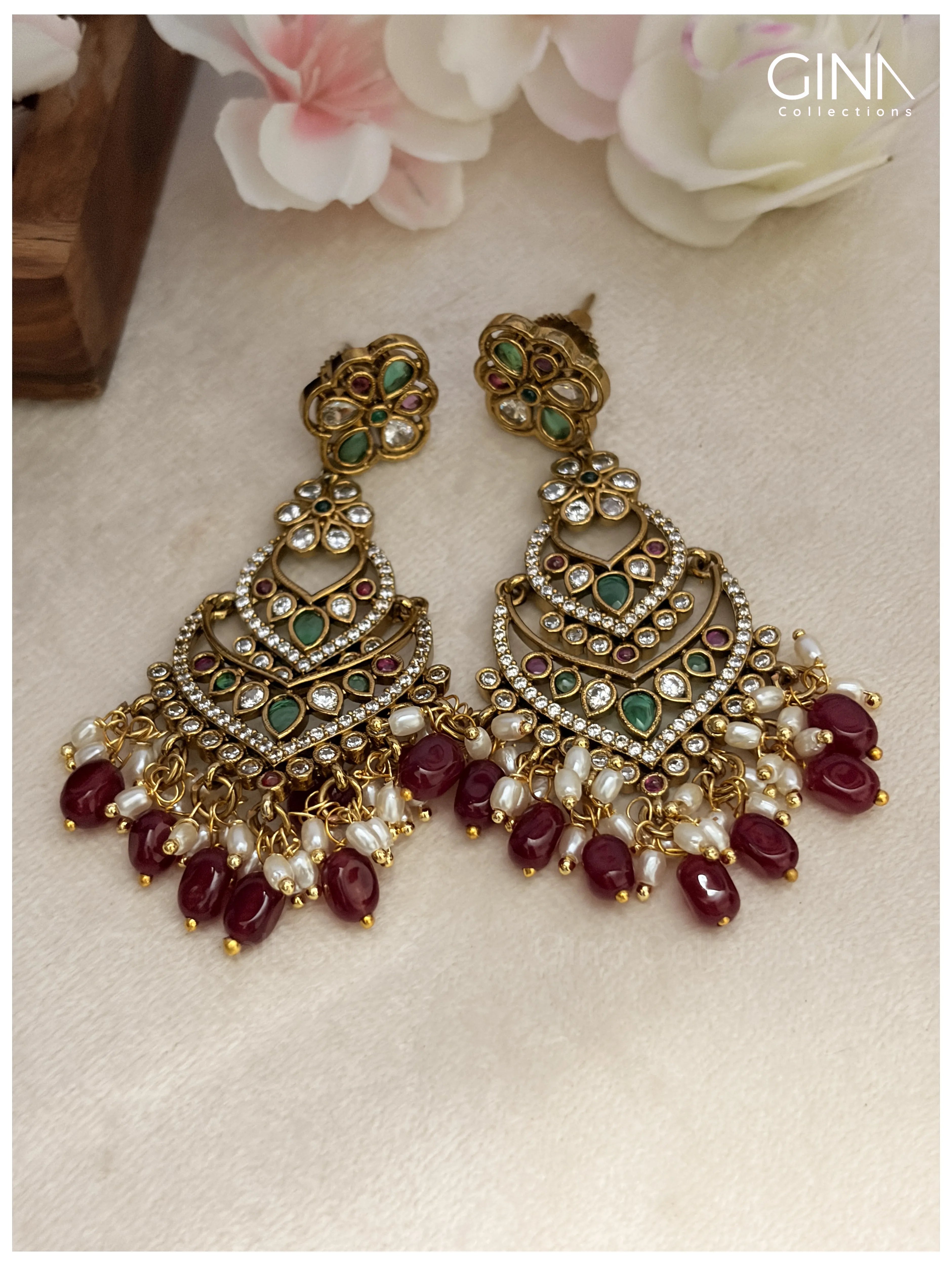 Ruby with Pearls Chandbali