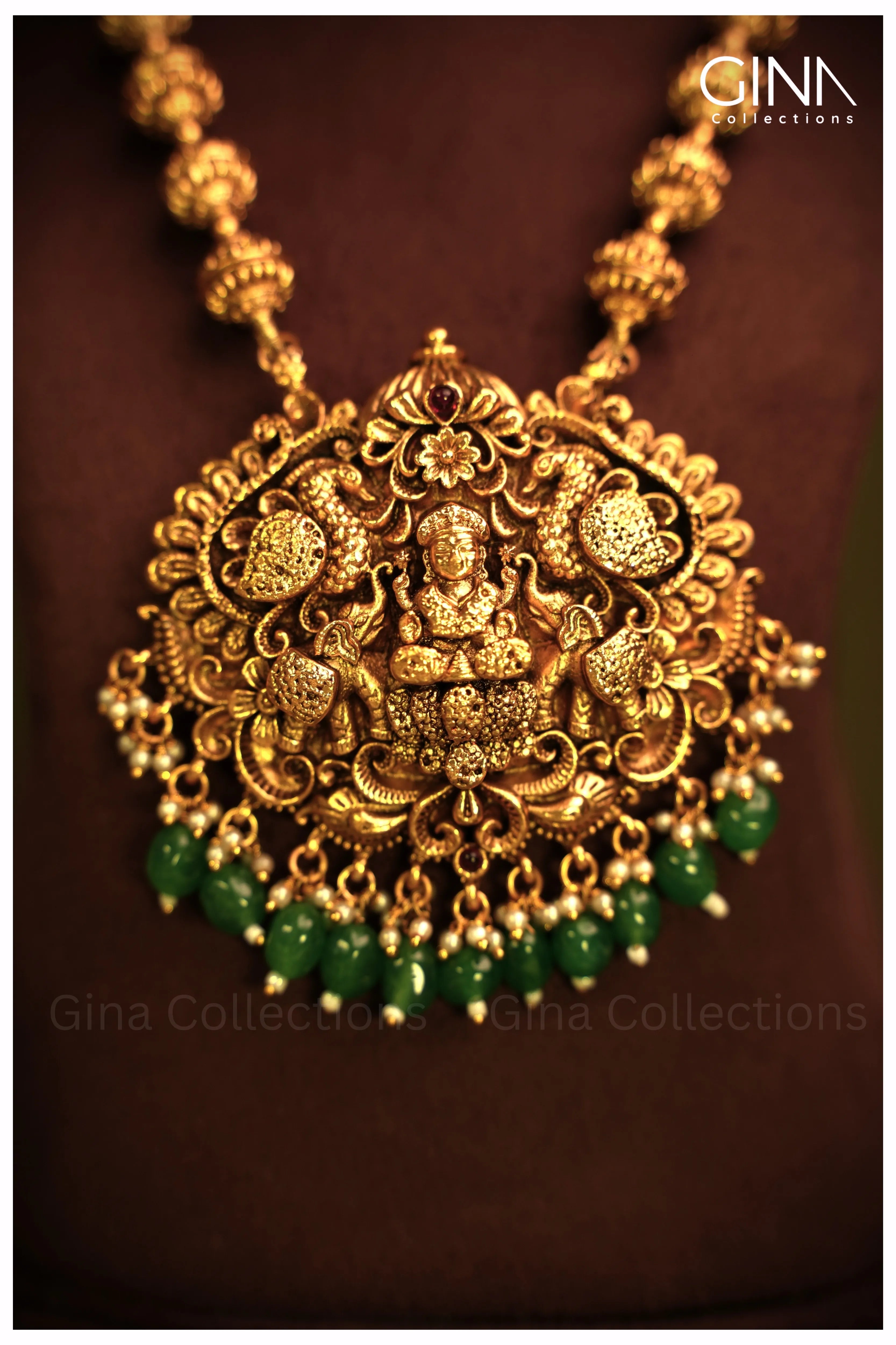 Lakshmi Big Pendant with Emeralds Haram