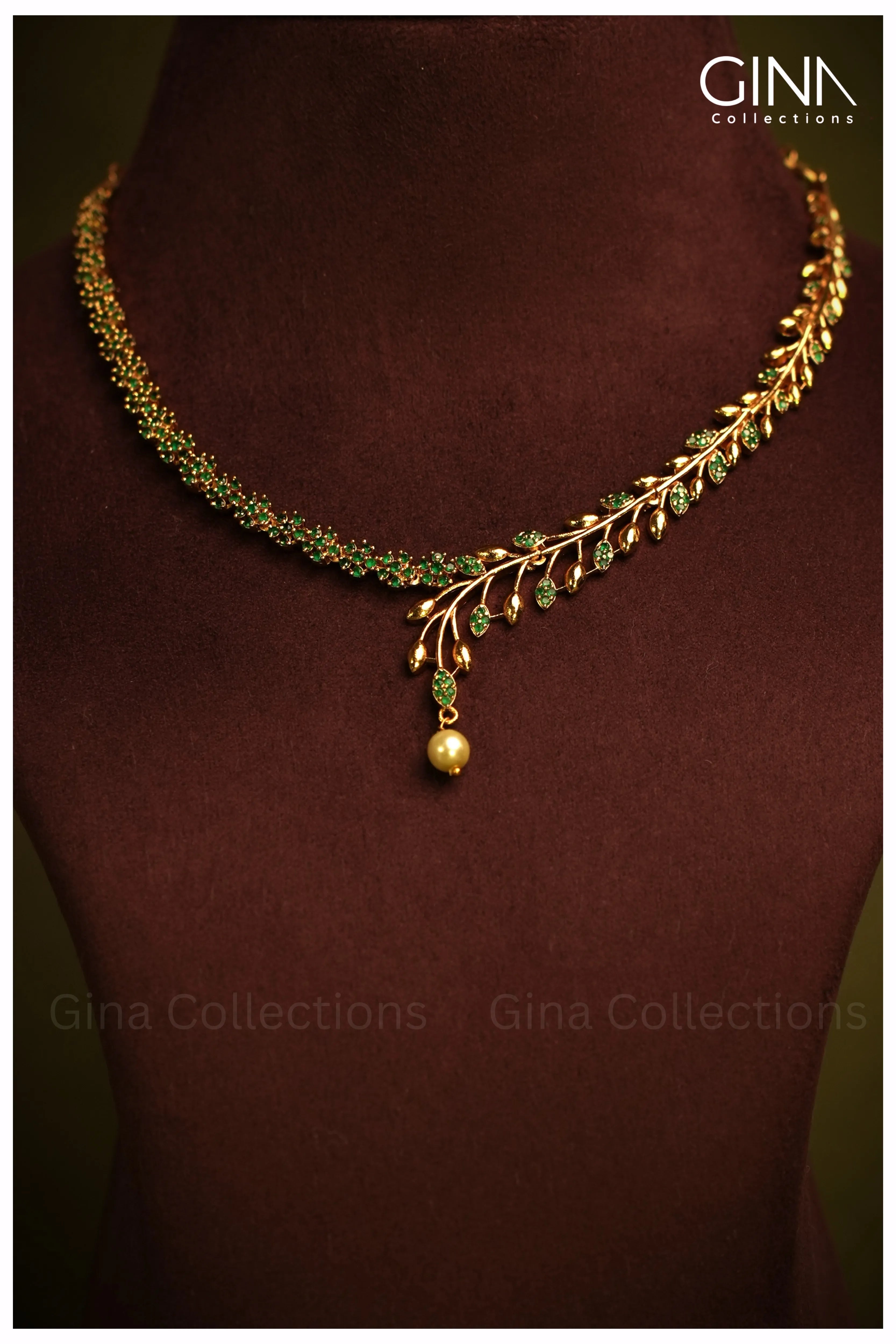 Emerald Floral Leaf AD Necklace