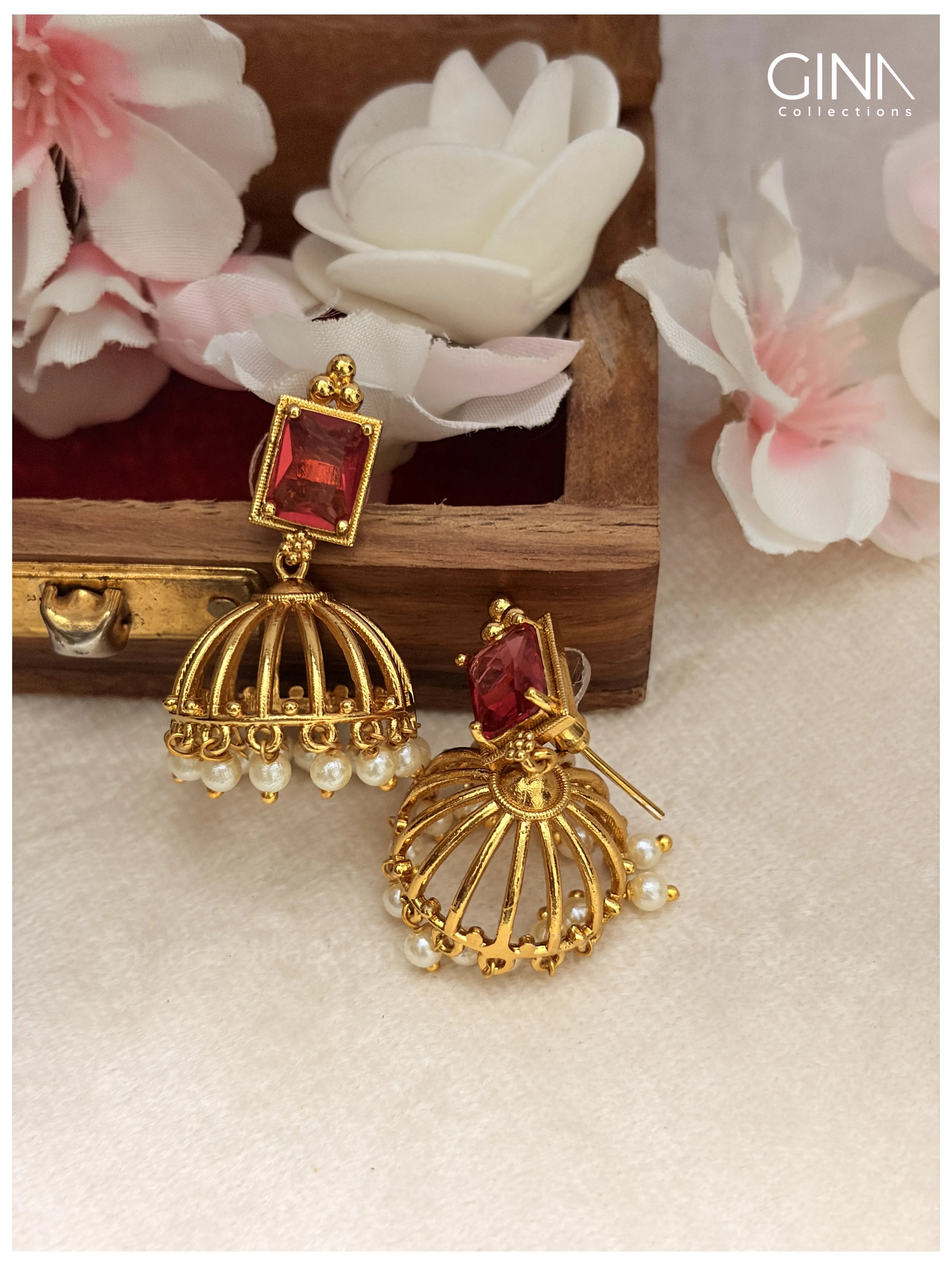 Ruby With Pearl Drops Jhumkas