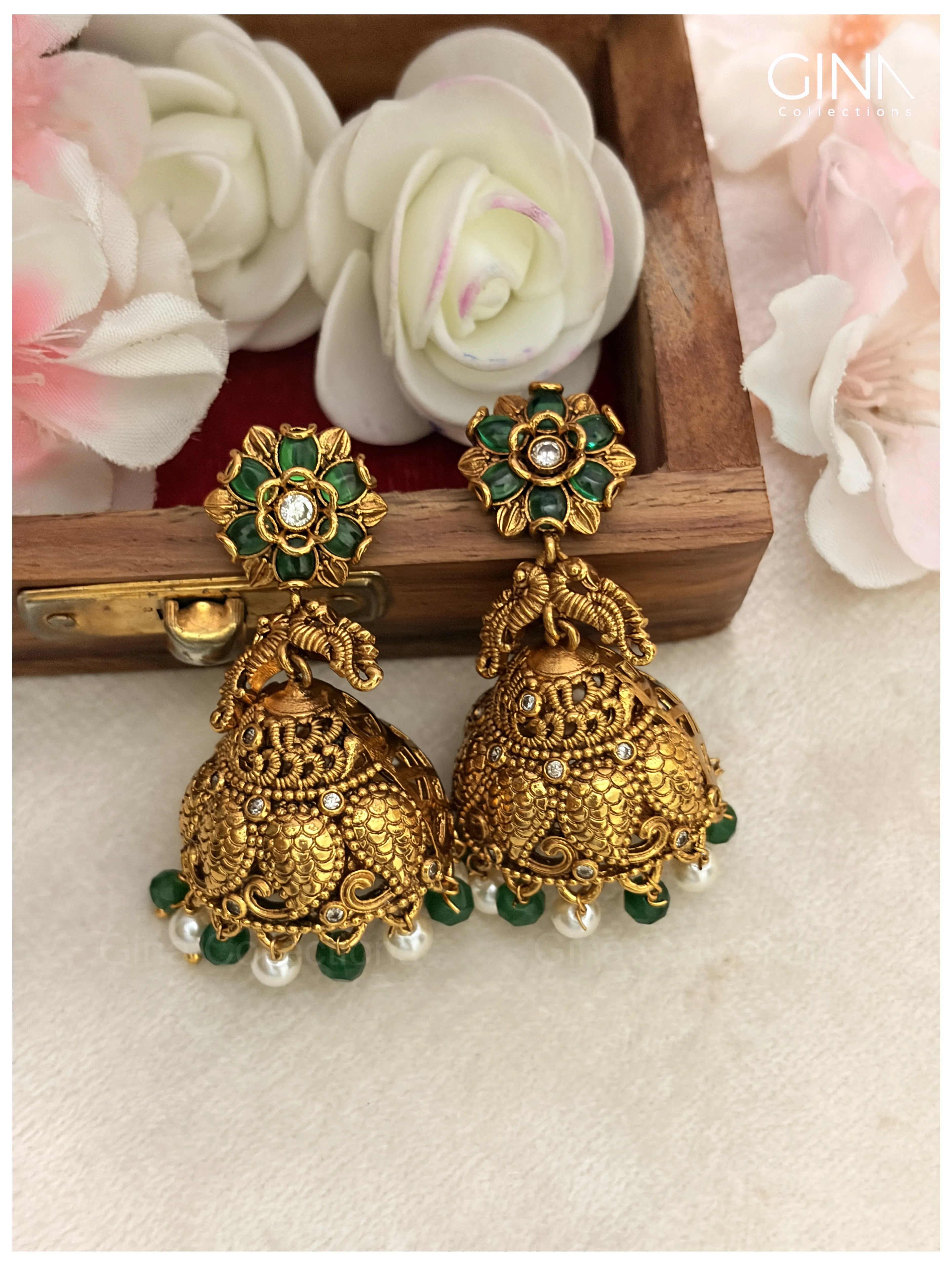 Emerald Floral Nakshi Jhumkas