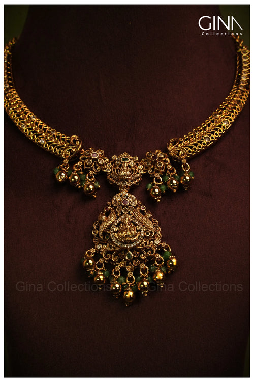 Antique Kanti with Lakshmi Motif & Emerald Gold Drops