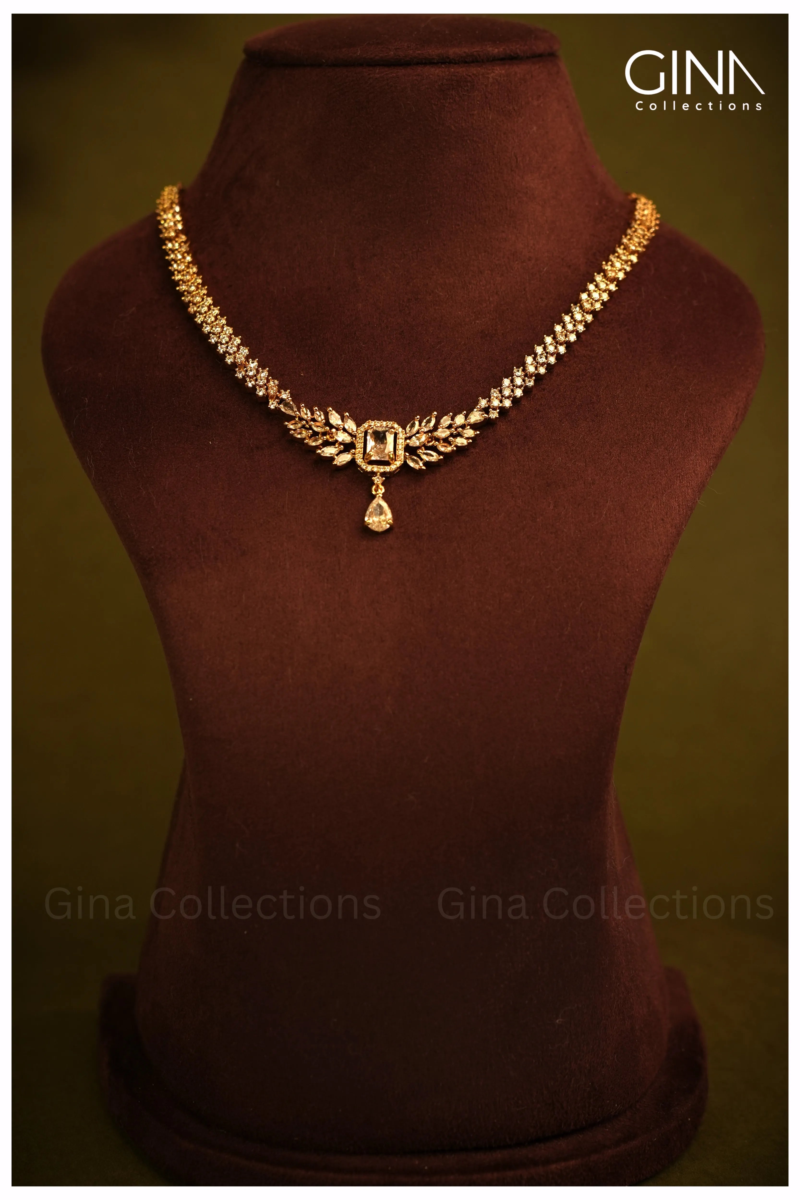 Sleek Necklace with AD Pendant Necklace