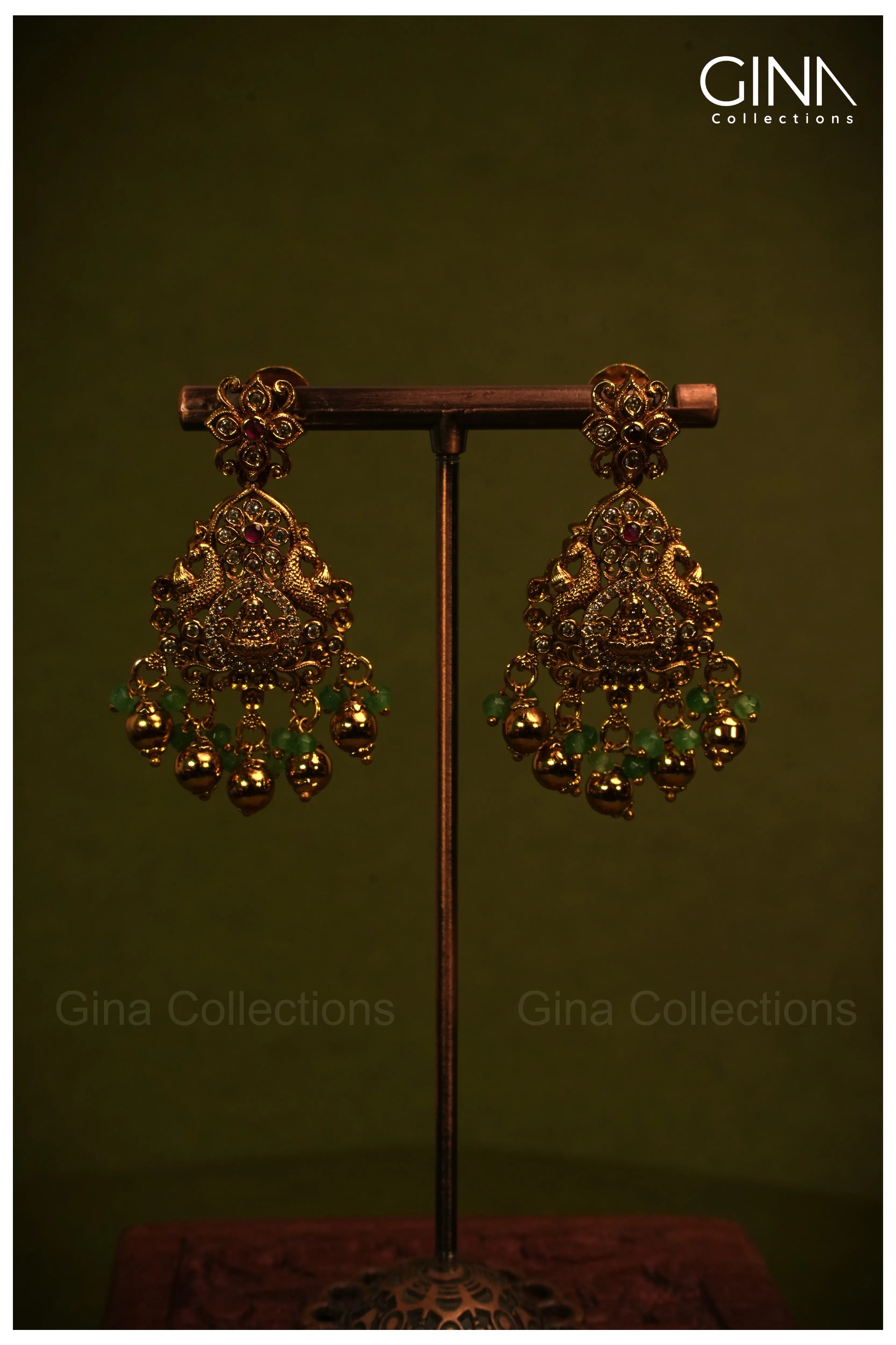 Antique Kanti with Lakshmi Motif & Emerald Gold Drops