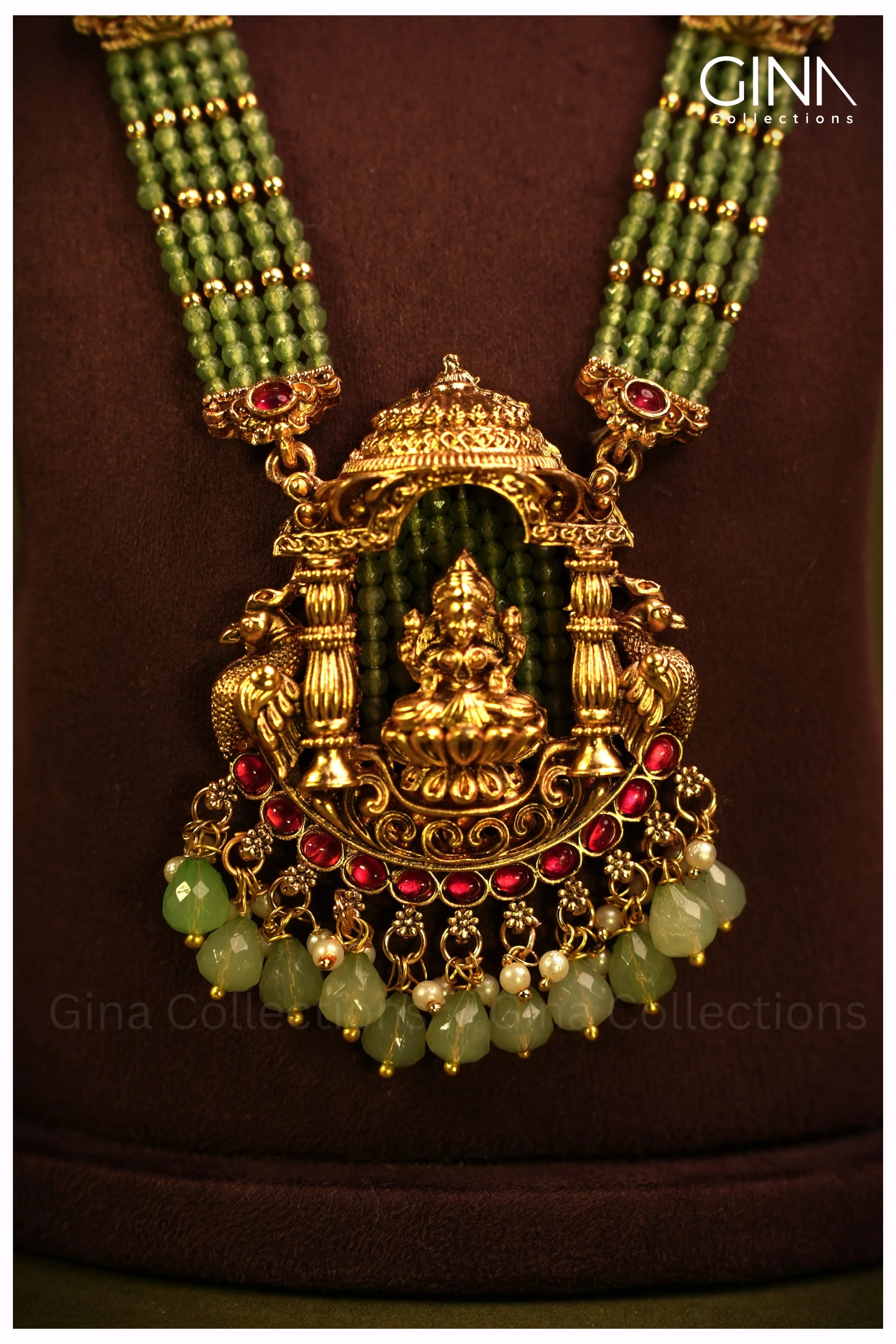 Green Onyx Beads Laxmi Pendant Haram