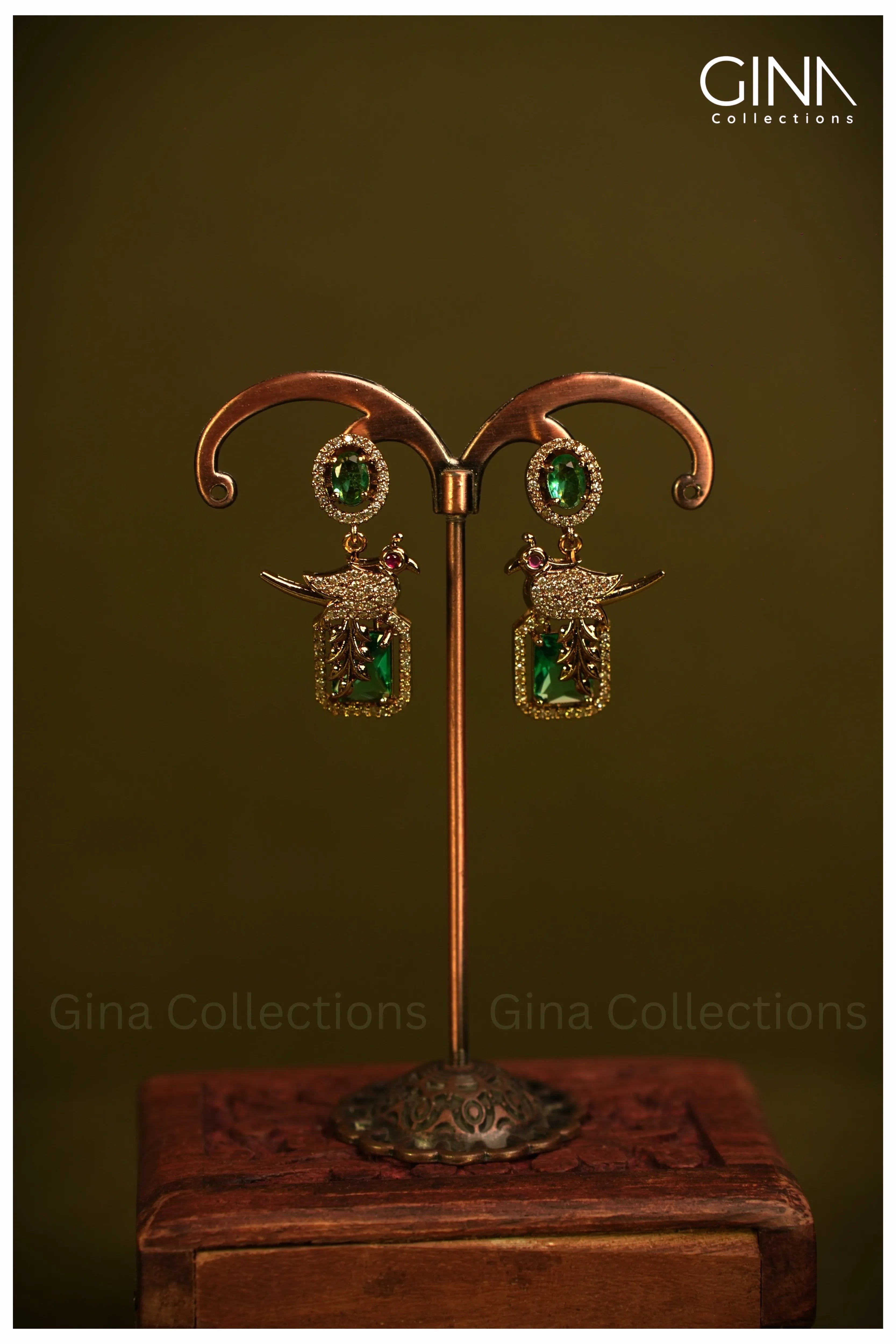 Victorian Rectangular Emerald Stones-Bird Motifs
