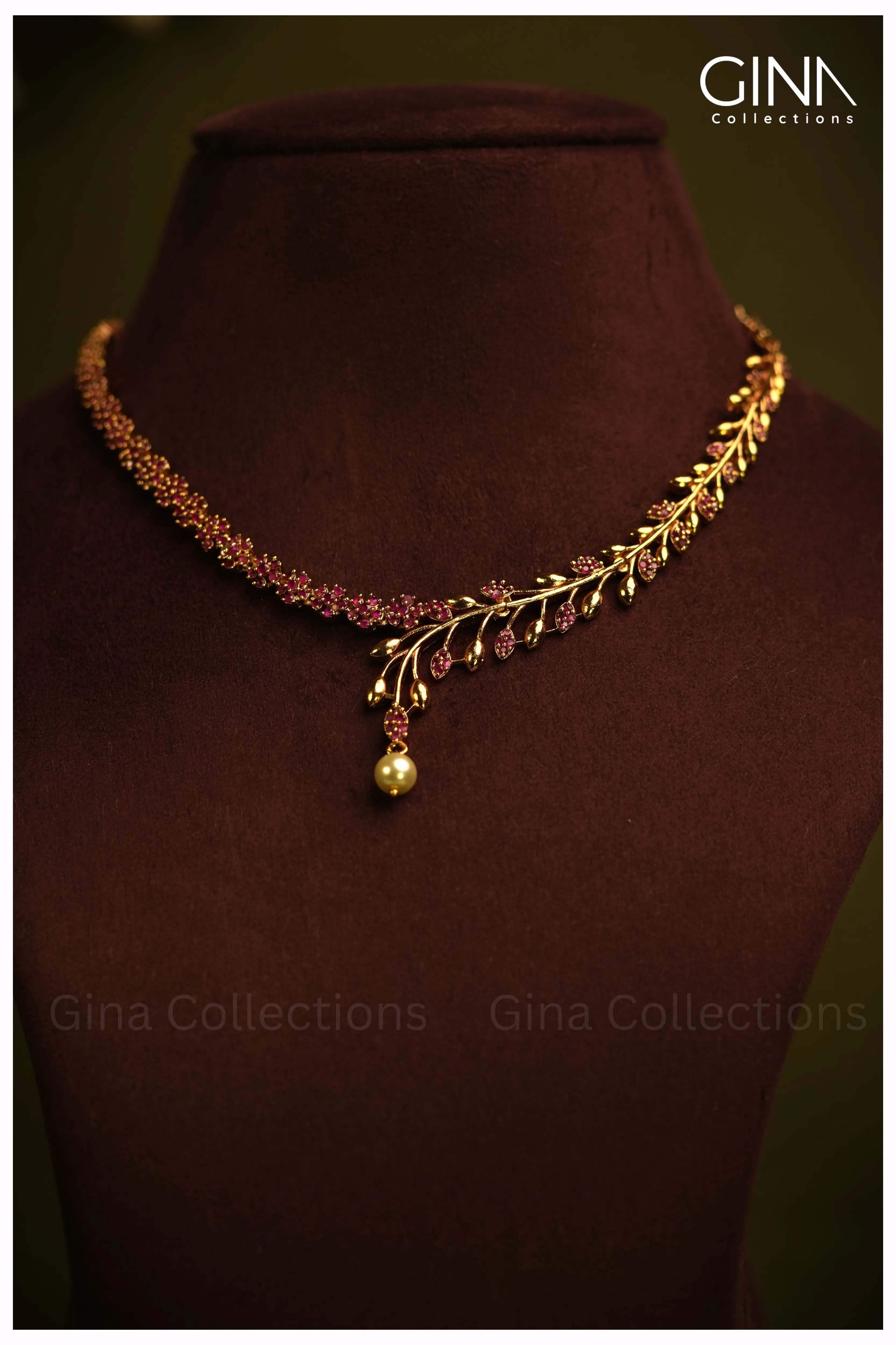 Ruby Floral Leaf AD Necklace