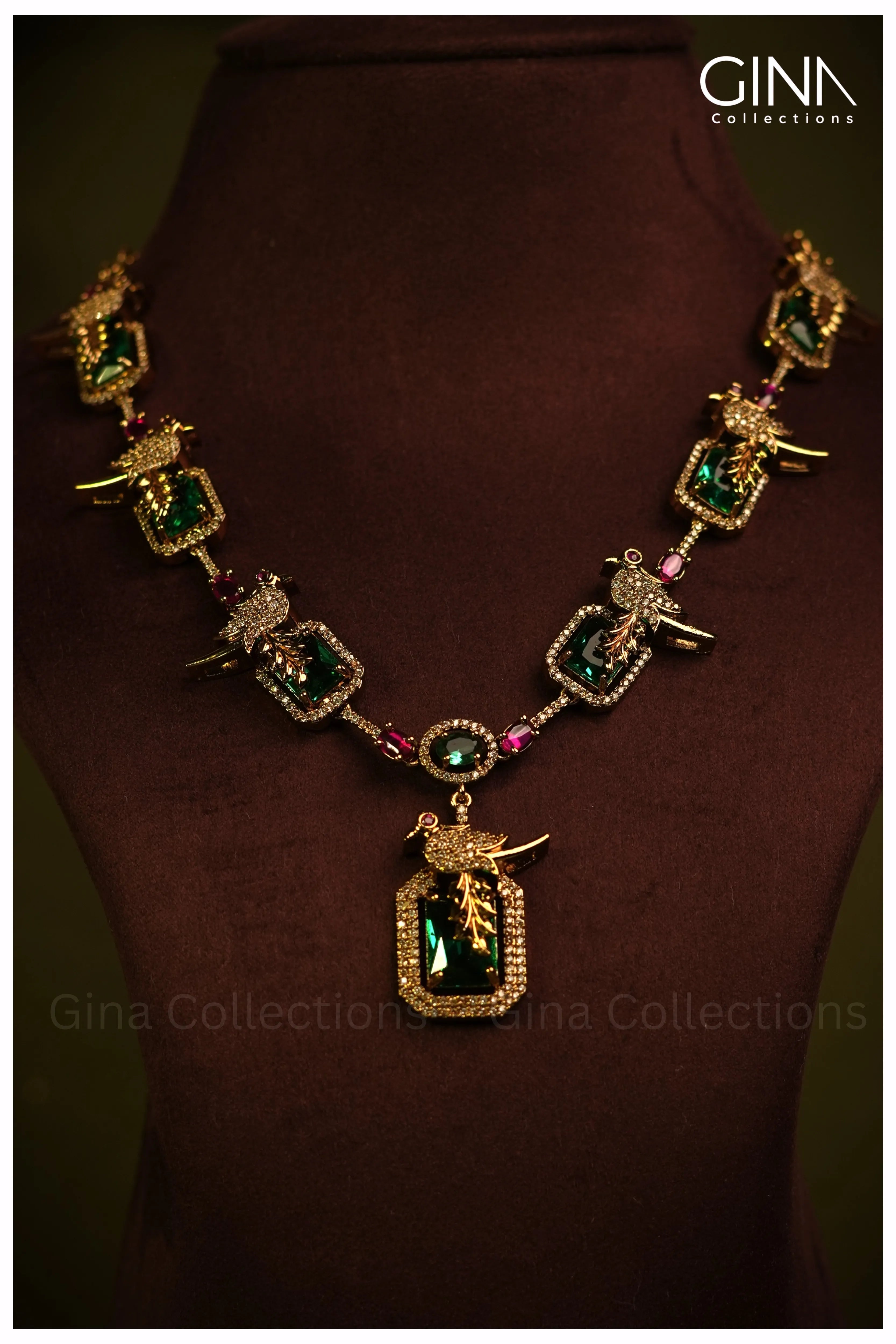 Victorian Rectangular Emerald Stones-Bird Motifs