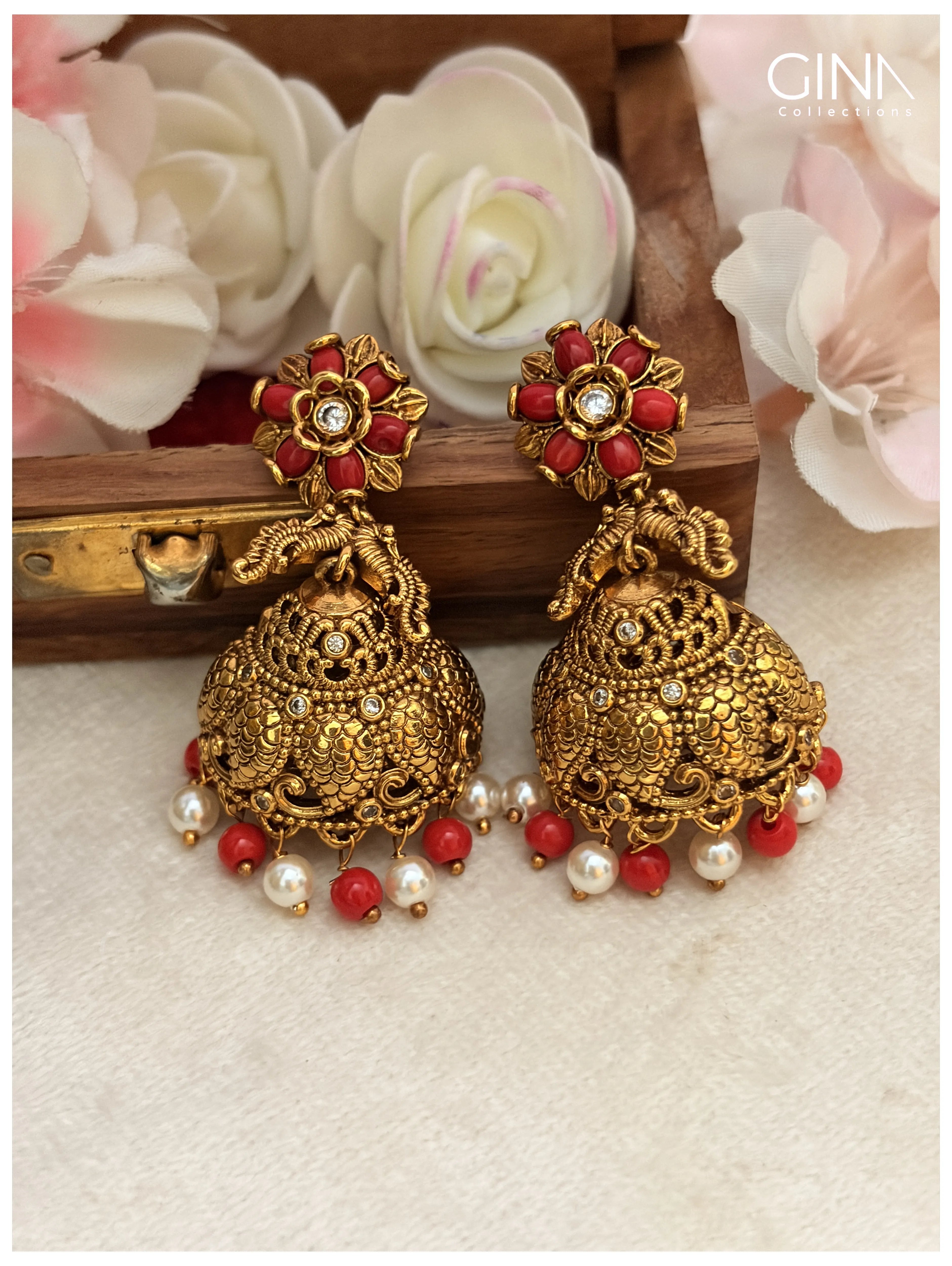 Pavazham Floral Nakshi Jhumkas