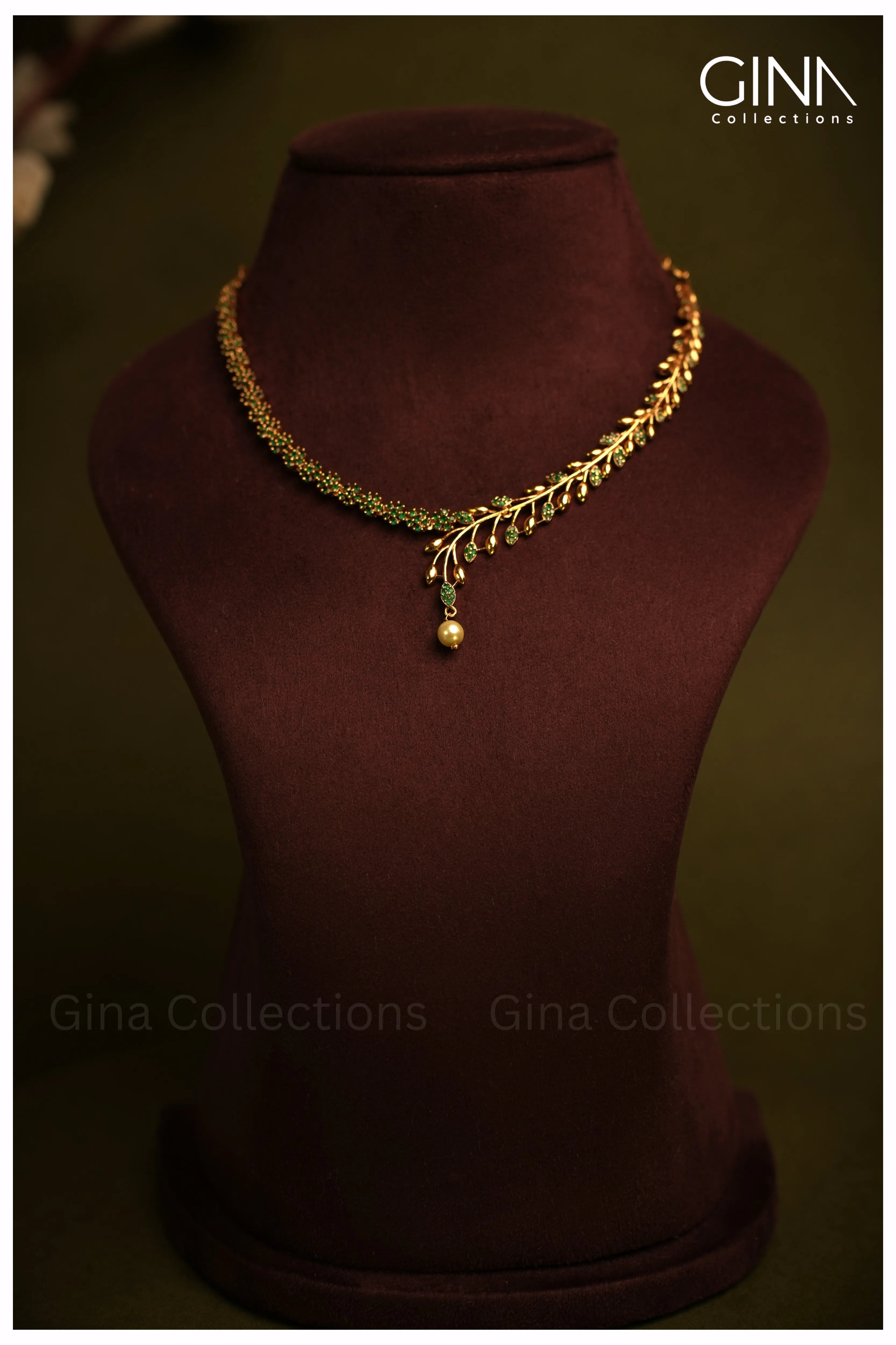 Emerald Floral Leaf AD Necklace