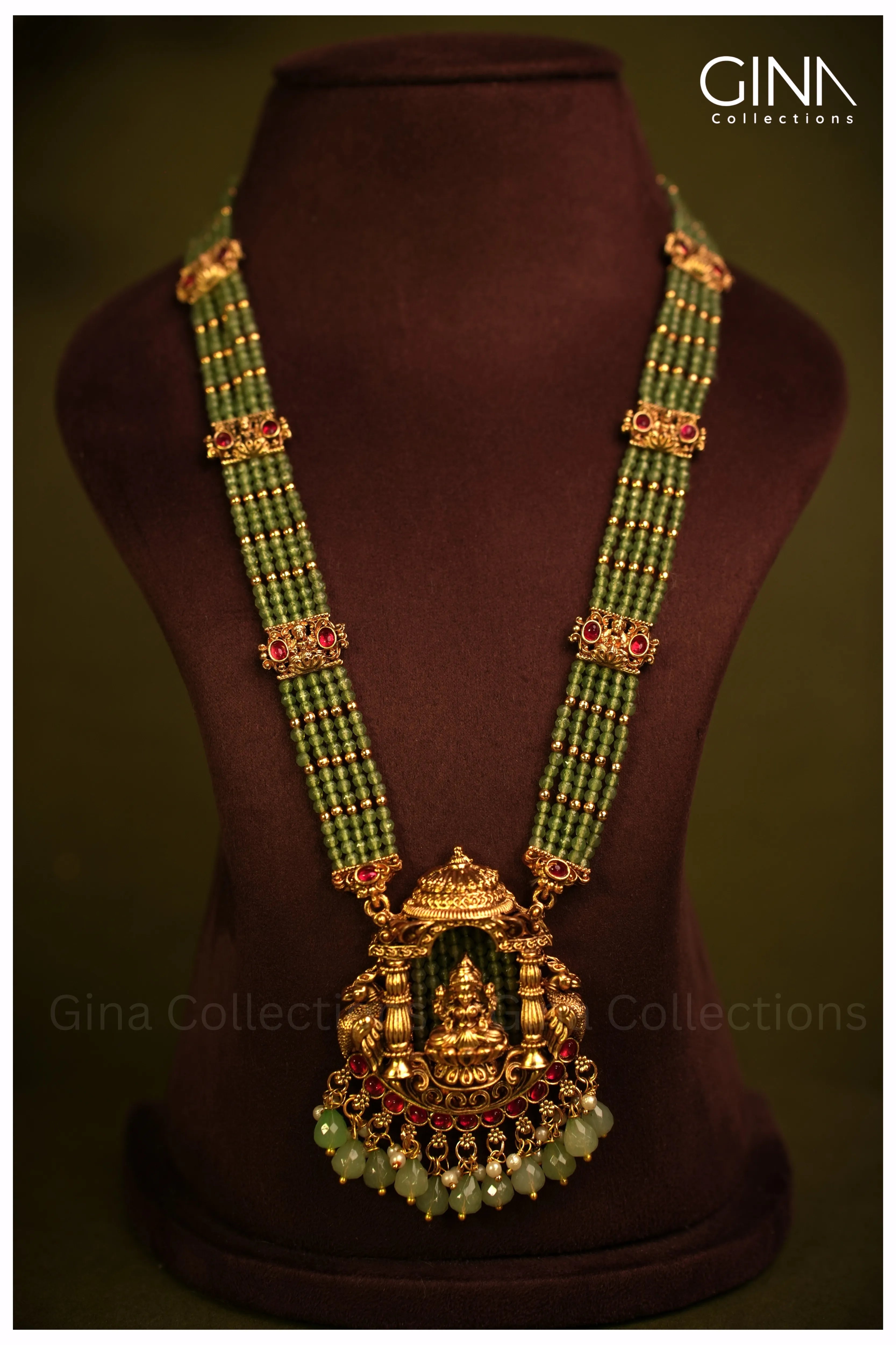 Green Onyx Beads Laxmi Pendant Haram