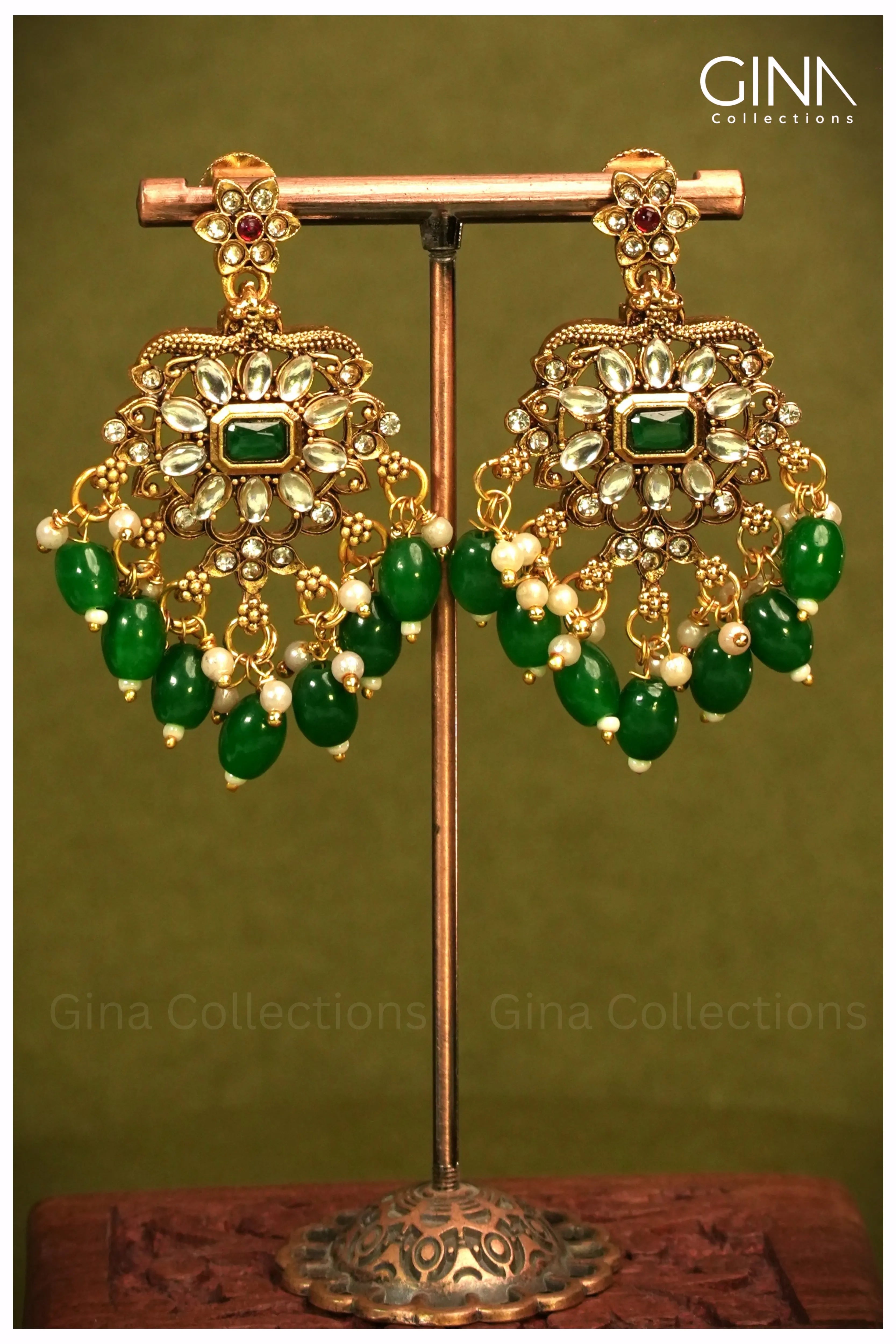 Ruby Stones and Green Beads Necklace Set