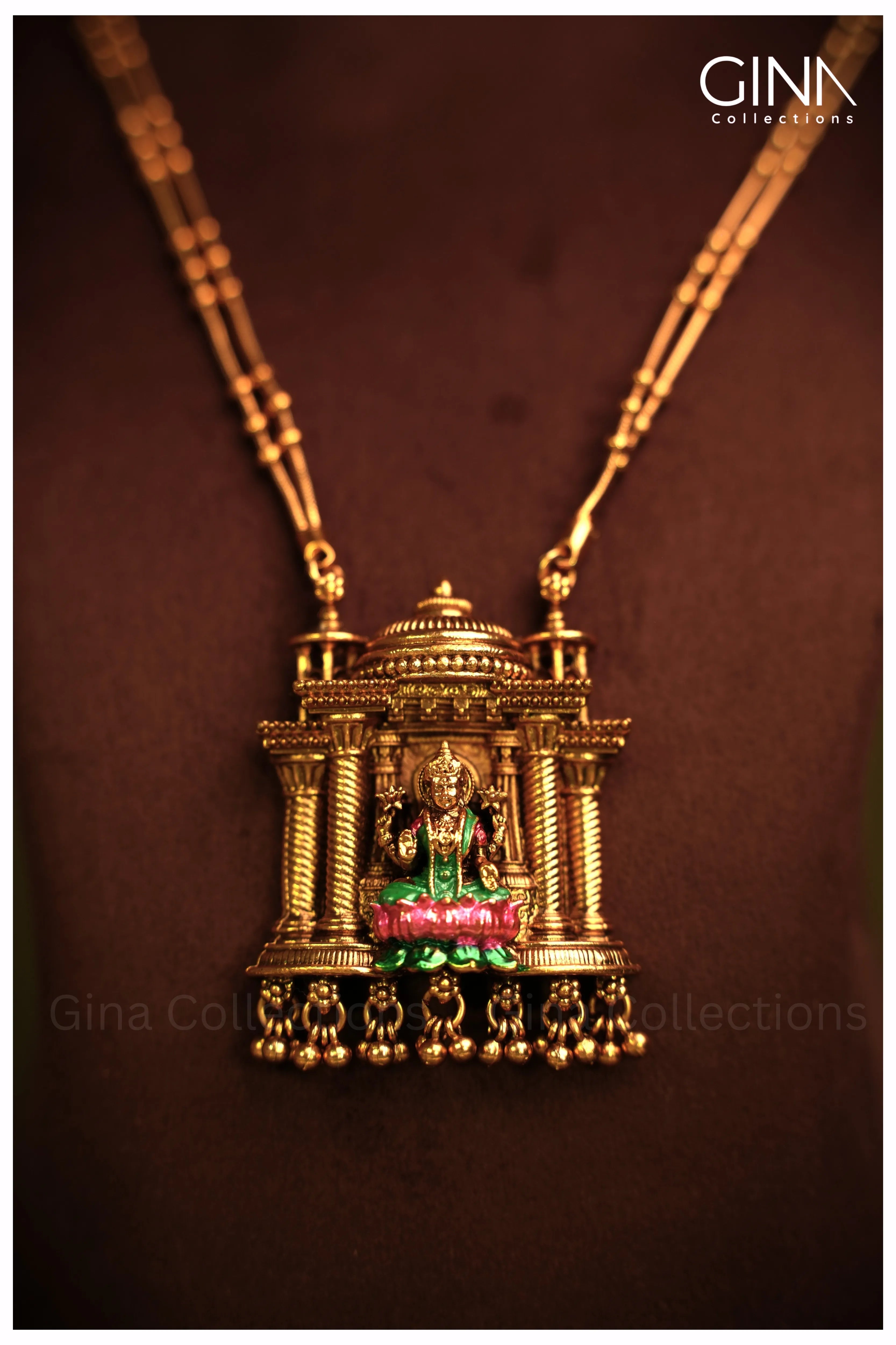 Meenakari Double Chain Lakshmi Gold Drops Haram