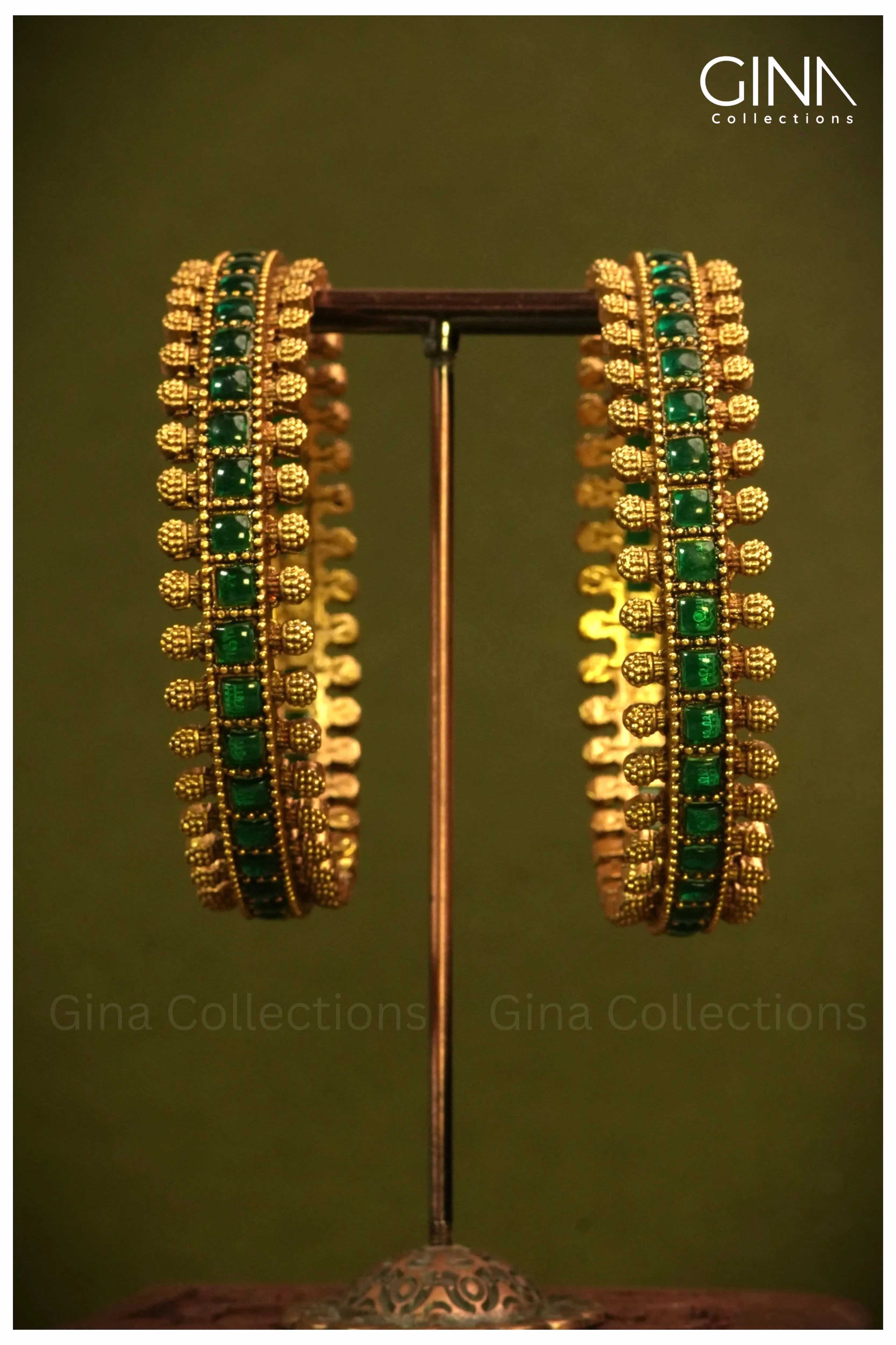 Gold Plated Green Stone Accents Bangles