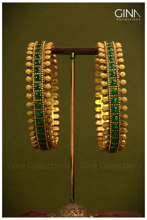 Gold Plated Green Stone Accents Bangles