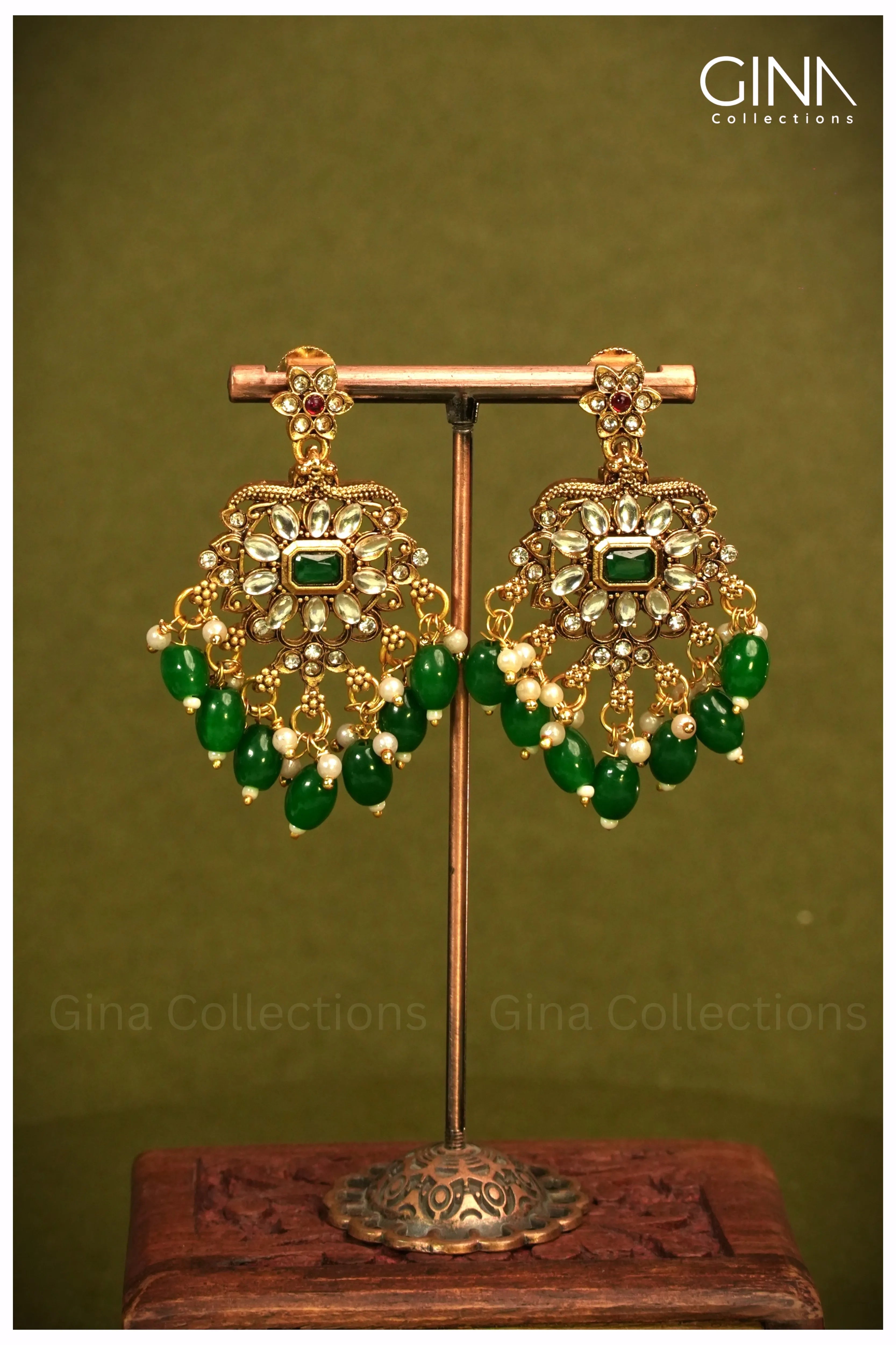 Ruby Stones and Green Beads Necklace Set