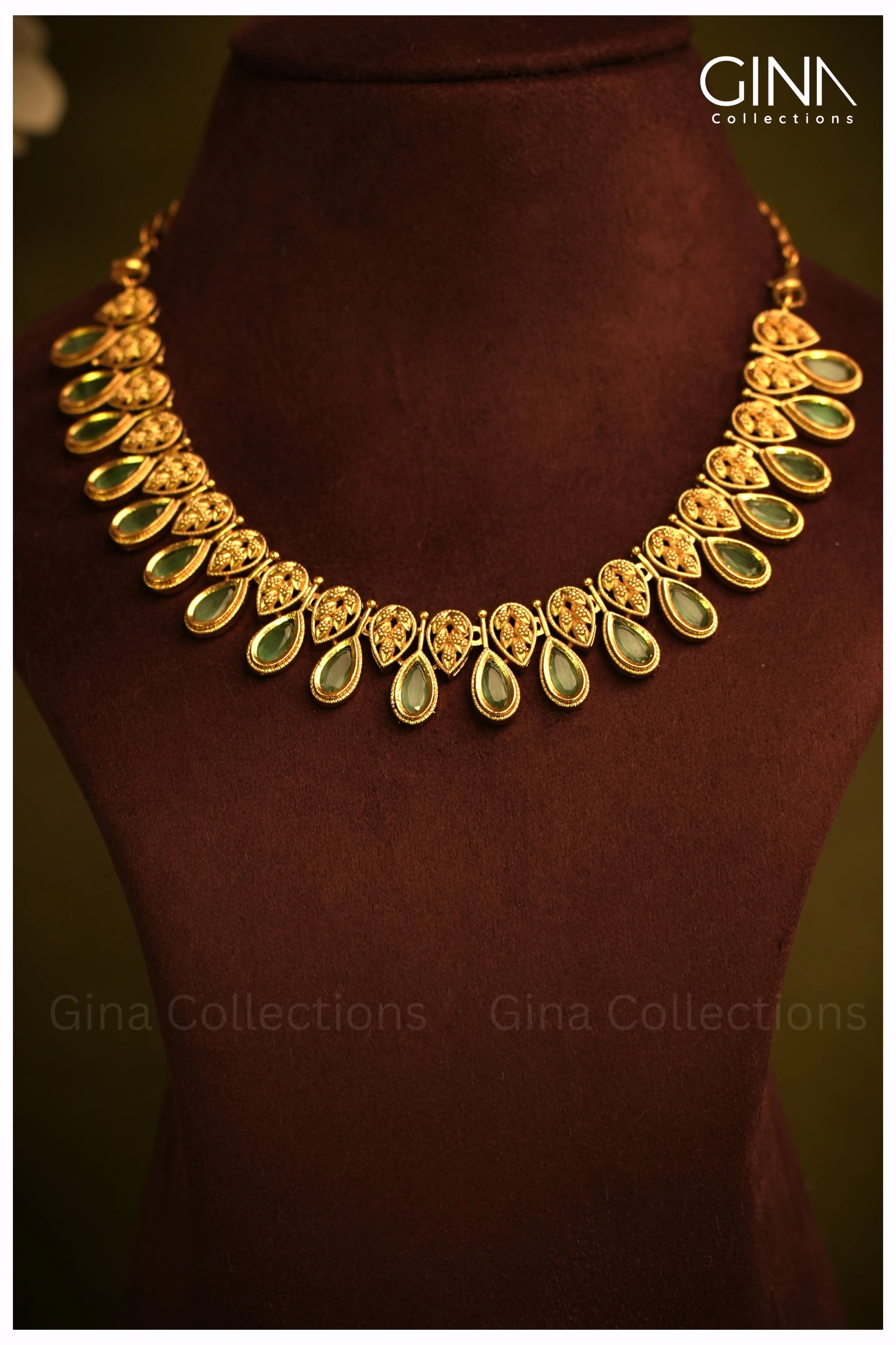 Gold Plated Green Stone studded Necklace