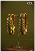 Gold Plated Green Stone Accents Bangles
