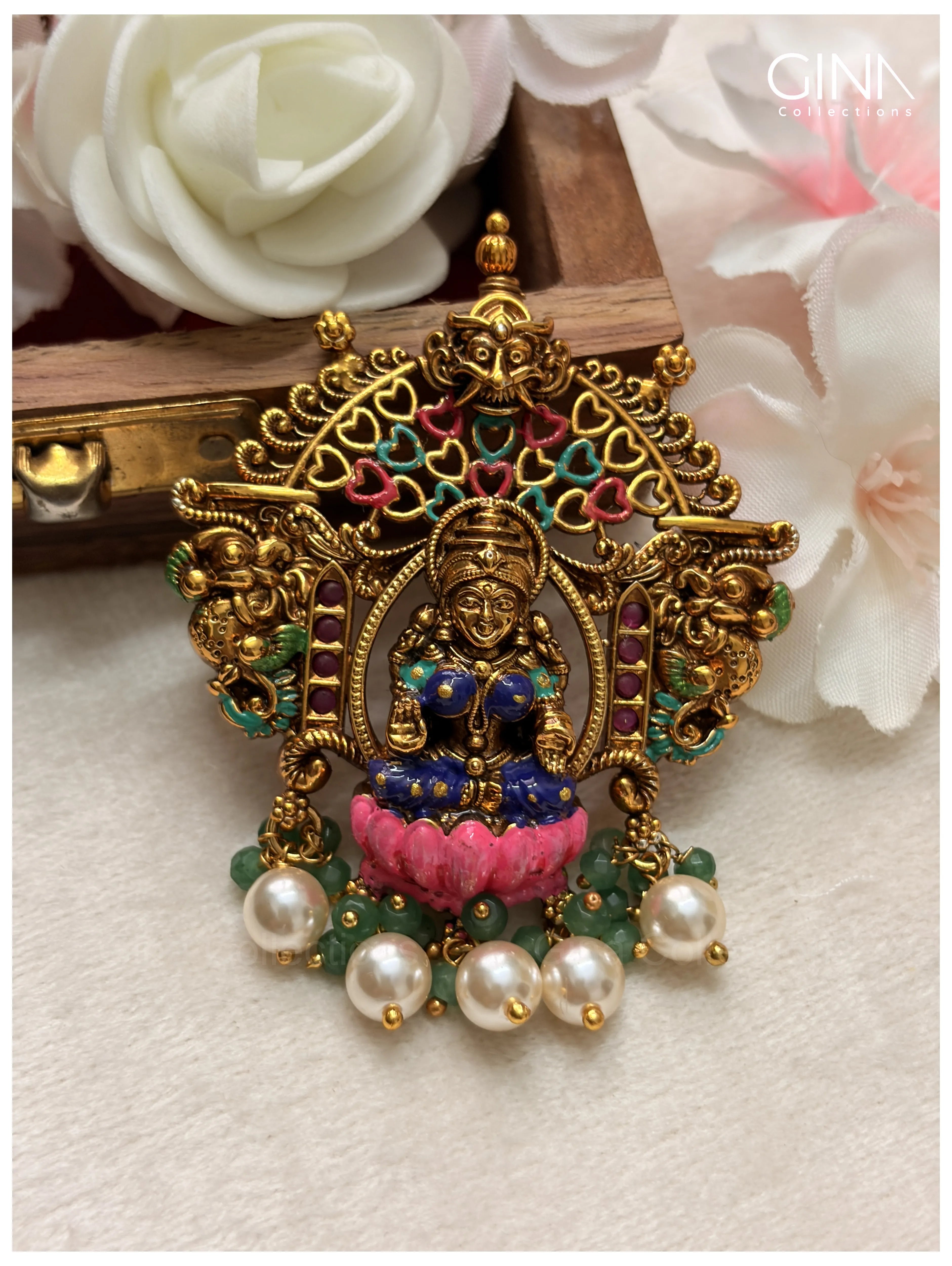 Lakshmi Meenakari Pendant and Earrings