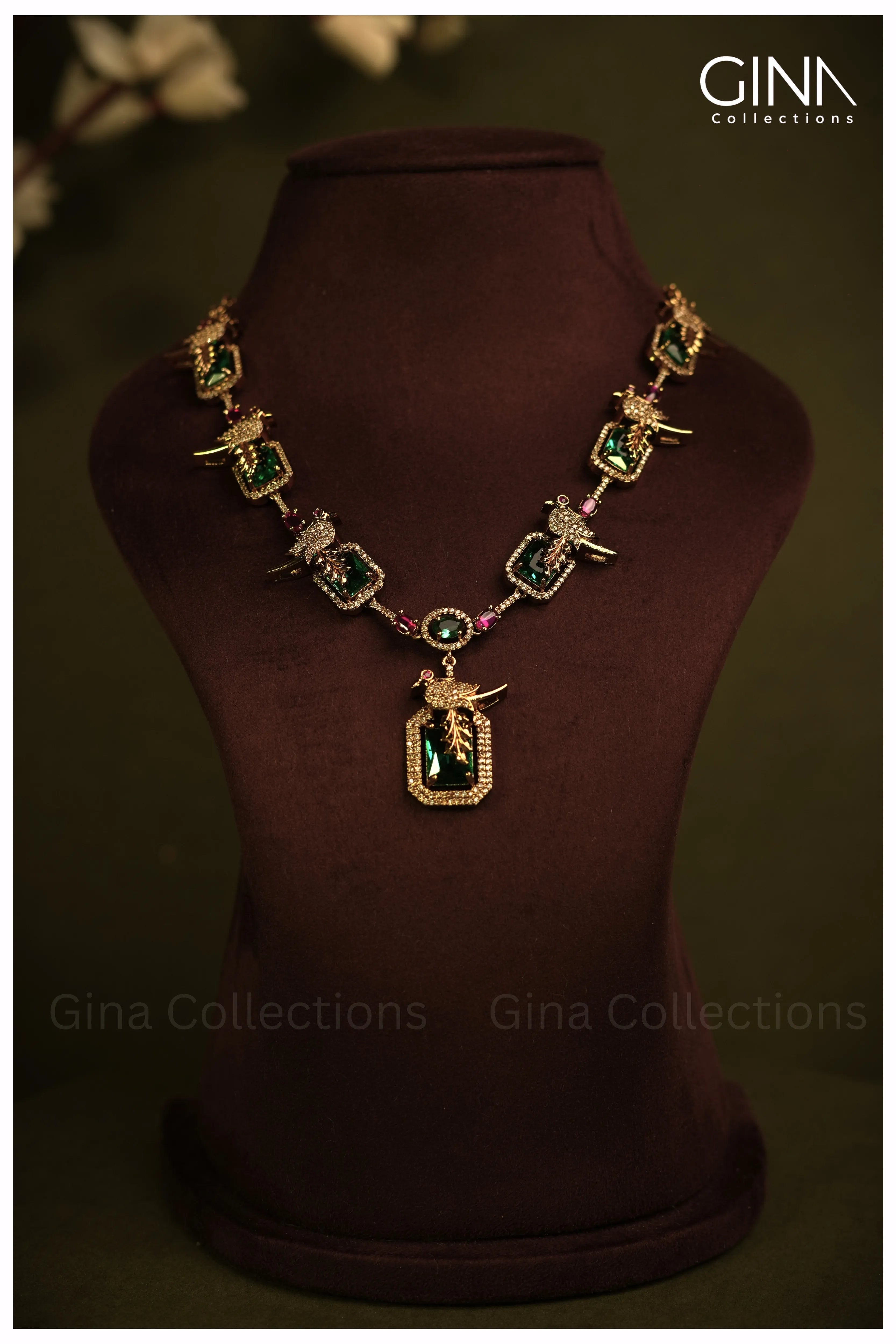 Victorian Rectangular Emerald Stones-Bird Motifs
