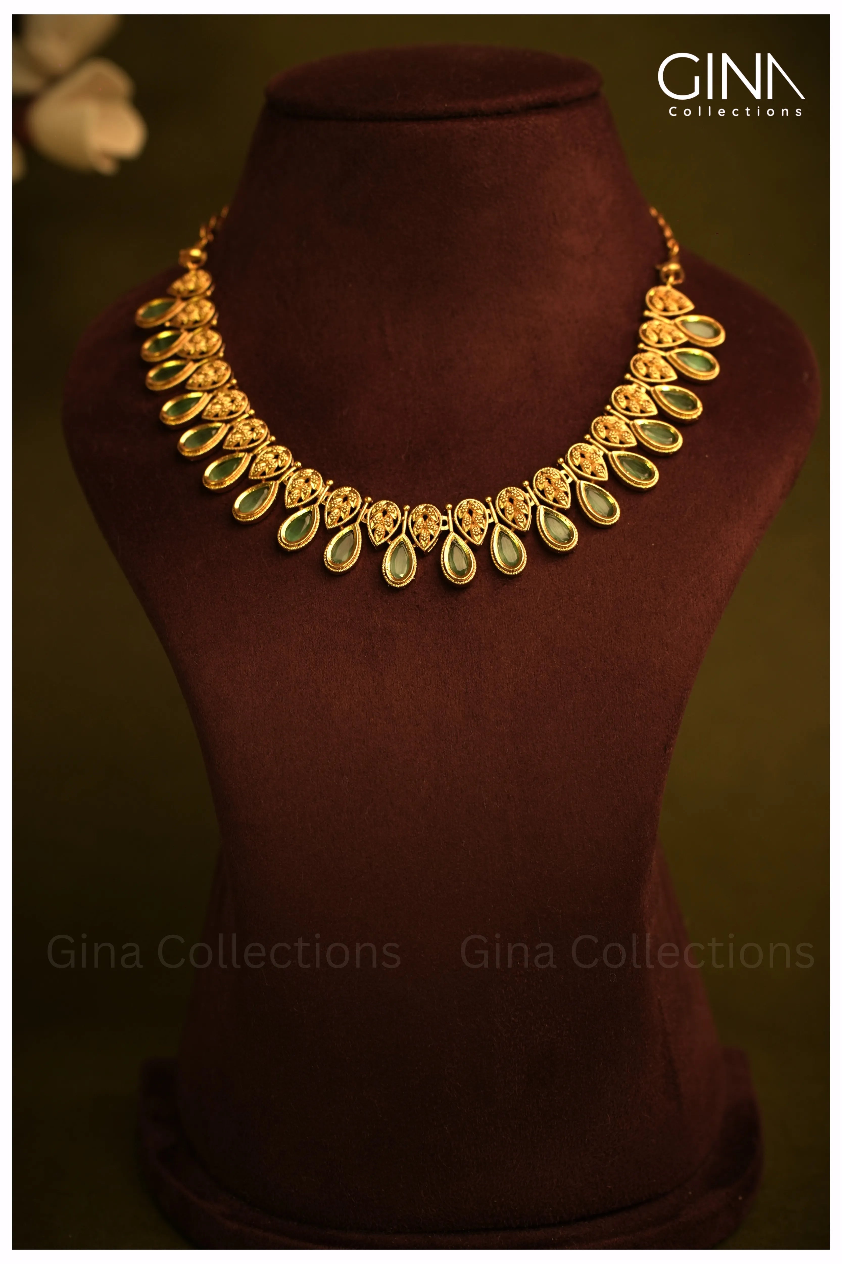 Gold Plated Green Stone studded Necklace